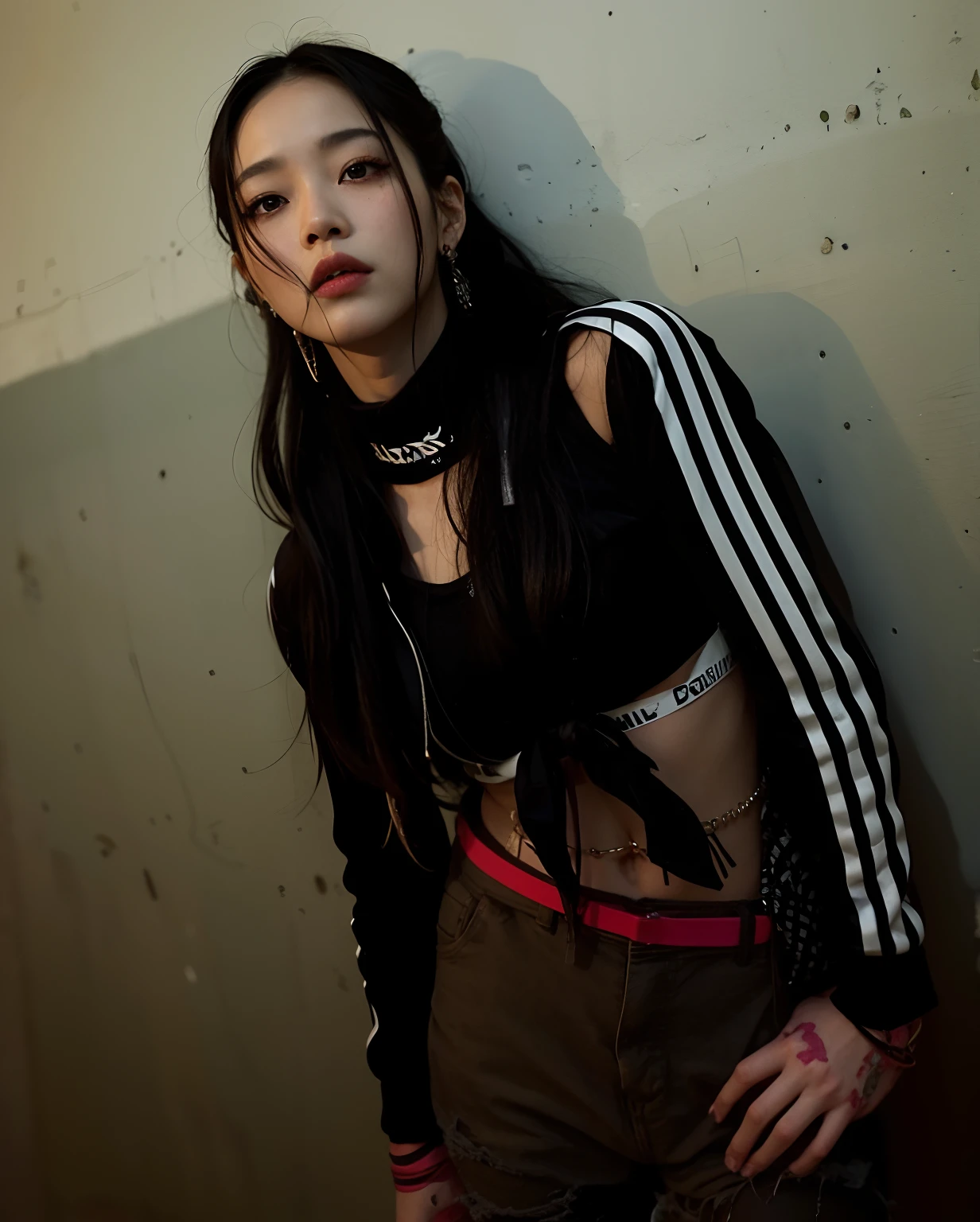 Arafed Asian woman with long black hair and a black top, Jisoo do Blackpink, jisoo do blackpink, jossi do blackpink, jennie blackpink, Retrato Jisoo Blackpink, Retrato de Jossi de Blackpink, Parque Roseanne do Blackpink, Jinyoung Canela, she is wearing streetwear, Heonhwa Choe, iu lee ji-eun as a super villain, Gongbi