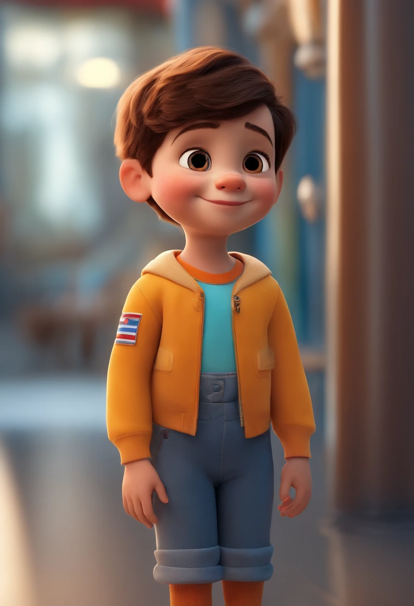 a happy cute ??? standing short hair, vestindo uma fantasia espacial, , fundo branco, barnet, Tom, Estilo Pixar, ....3d, desenhos animados, rosto detalhado, asymmetrical 16k