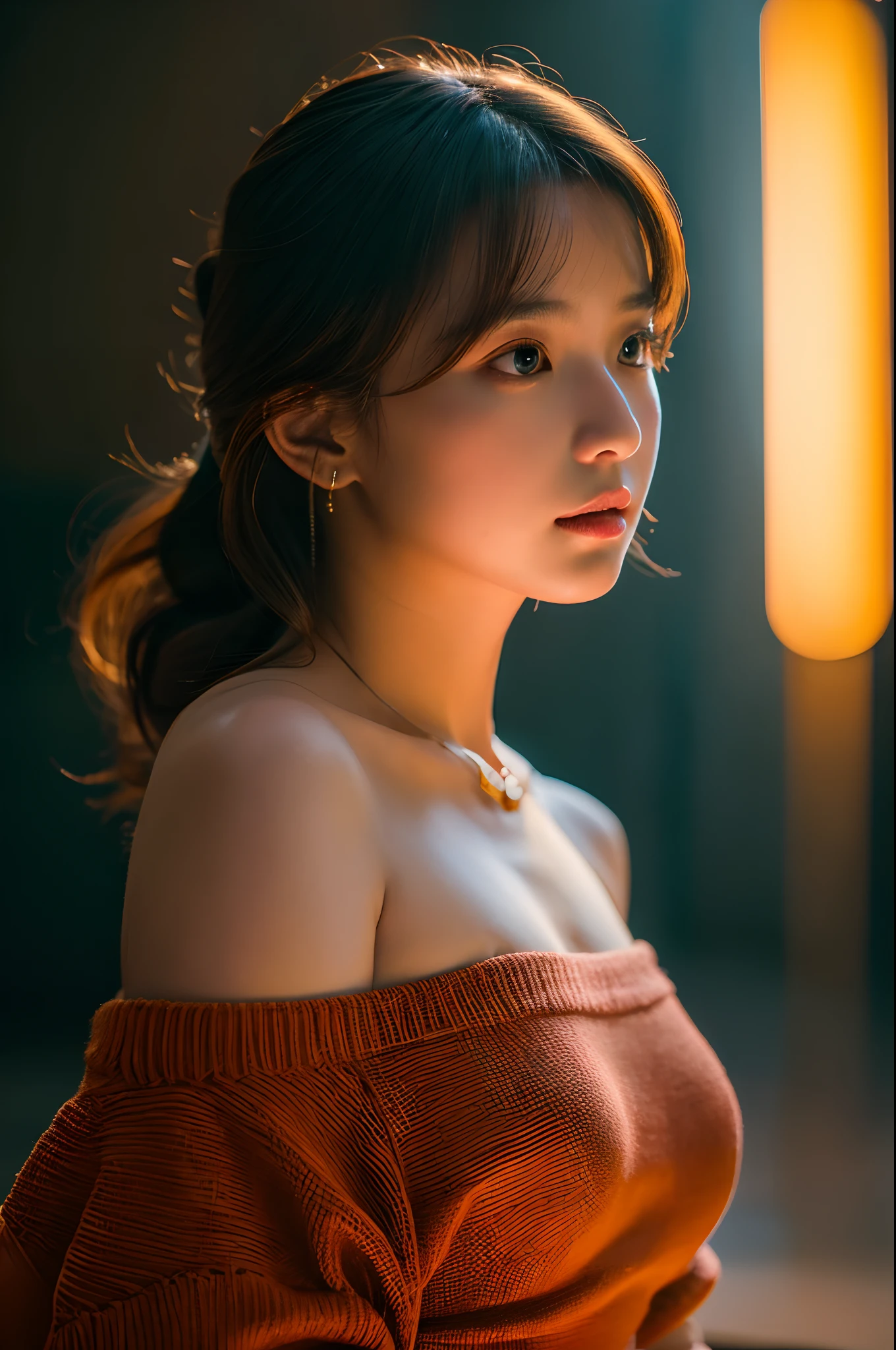 Best quality, masterpiece, ultra high res, (photorealistic:1.4), raw photo, 1girl, off shoulder, cinematic lighting