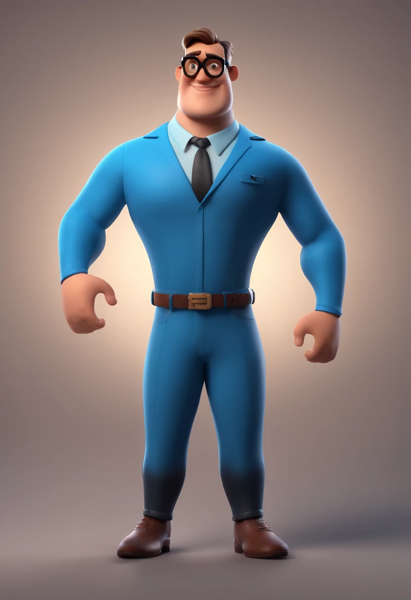 Cartoon character of a man with black glasses and a blue shirt, animation character, Caractere estilizado, animation style rendering, 3D estilizado, Arnold Maya render, 3 d render stylized, toon render keyshot, Personagem 3D, Personagem 3D, 3d rendering stylized, 3 d character render, personagem de desenho animado, Personagem de close up, Pose de personagem, (Estilo Pixar) (master part:1.2) (Bokeh) (best quality) (pele detalhada) (textura detalhada) (8k) (argila) (Cinematic lighting) (foco nítido