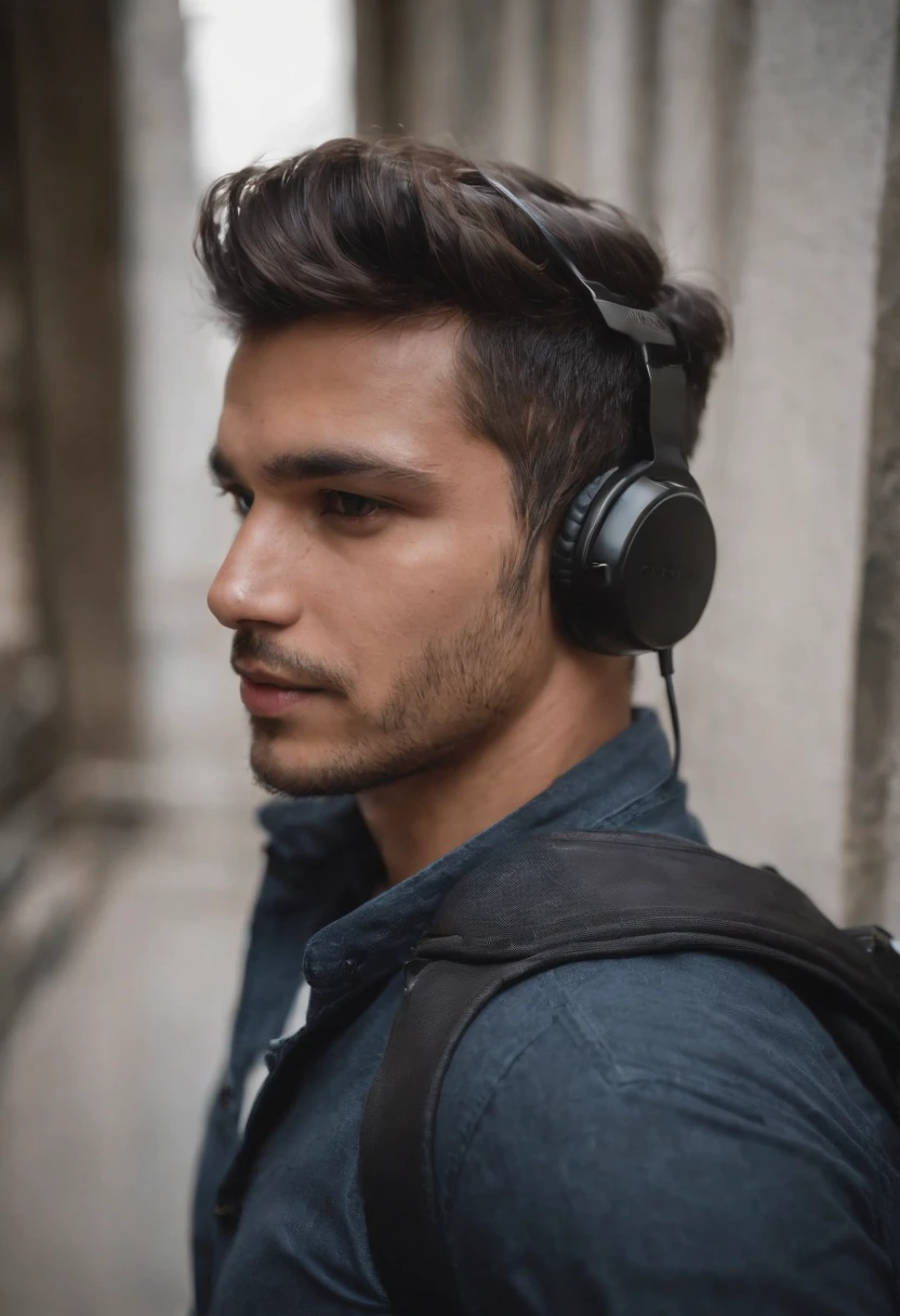 Homem com fones de ouvido ligados no escuro com um celular, uma foto de Oton Gliha, instagram, Hurufiyya, caio santos, Mohamed Reda, imagem de qualidade muito baixa, Atef, imagem frontal, em torno de 1 9 anos, foto do perfil, foto de perfil 1024px, Dan dos Santos