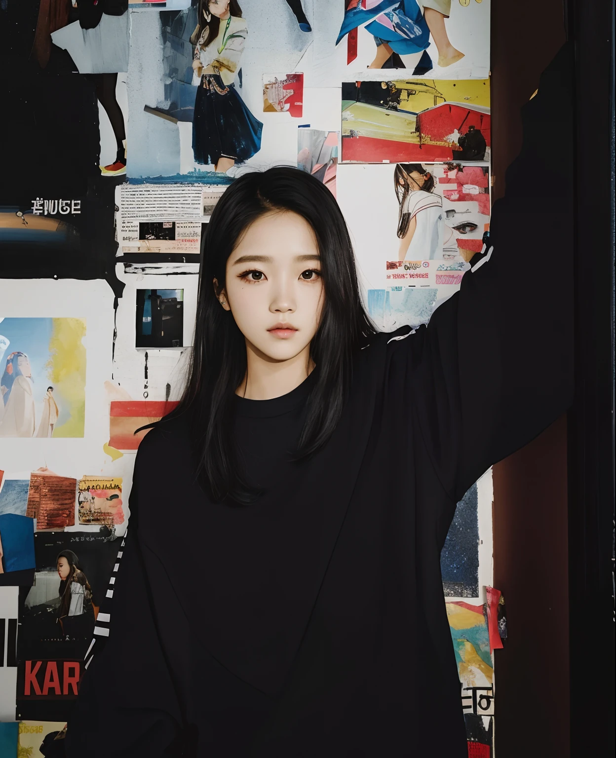 Woman standing in front of a wall covered with posters, jisoo do blackpink, Jisoo do Blackpink, Retrato Jisoo Blackpink, Retrato de Jossi de Blackpink, jossi do blackpink, TaeJune Kim, Krystal, Kimi Takemura, Heonhwa Choe, Kim Doyoung, Lee Ji-eun, Lee Ji - Eun, gemma chen