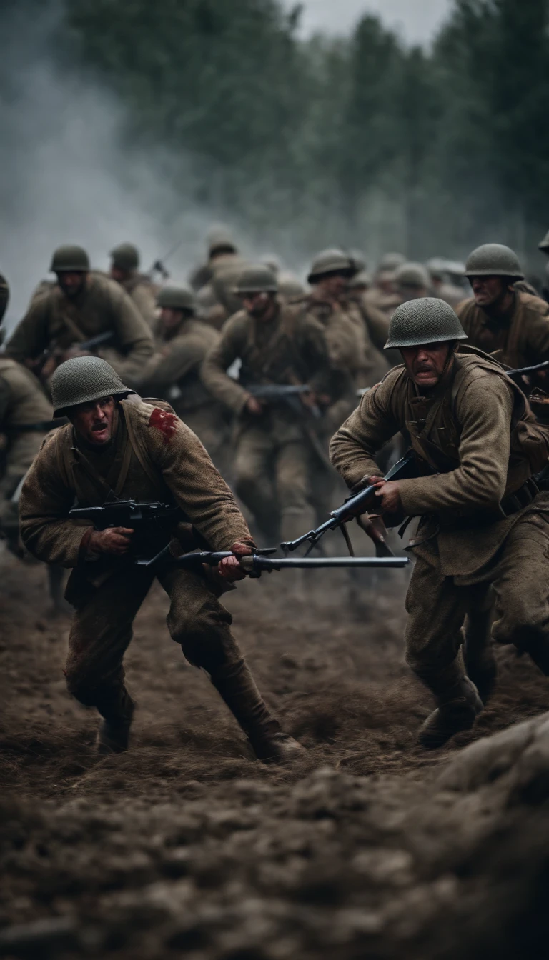 Bloody soldiers fighting on the battlefield