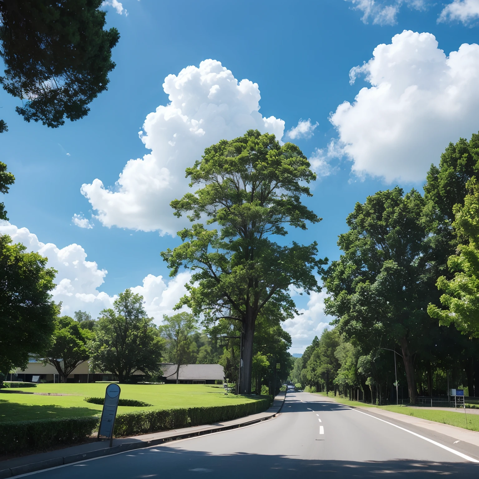 I love the blue sky, white clouds, big trees, and wide roads，for a better future，Wonderful home