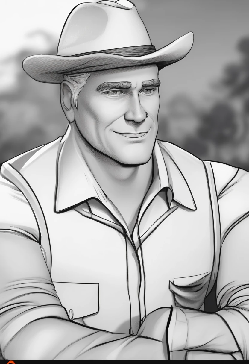Personagem de desenho animado de um homem de cabelos grisalhos, olhos azuis grandes, sorrindo, uma camisa preta de mangas cor laranja, um personagem animado, Landscape in the background with a truck. Caractere estilizado, animation style rendering, 3D estilizado, Arnold Maya render, 3 d render stylized, toon render keyshot, Personagem 3D, Personagem 3D, 3d rendering stylized, 3 d character render, personagem de desenho animado, Personagem de close up, Pose de personagem, (Estilo Pixar) (master part:1.2) (Bokeh) (best quality) (pele detalhada) (textura detalhada) (8k) (argila) (Cinematic lighting) (foco nítido,Senta e vaza a parte superior do corpo