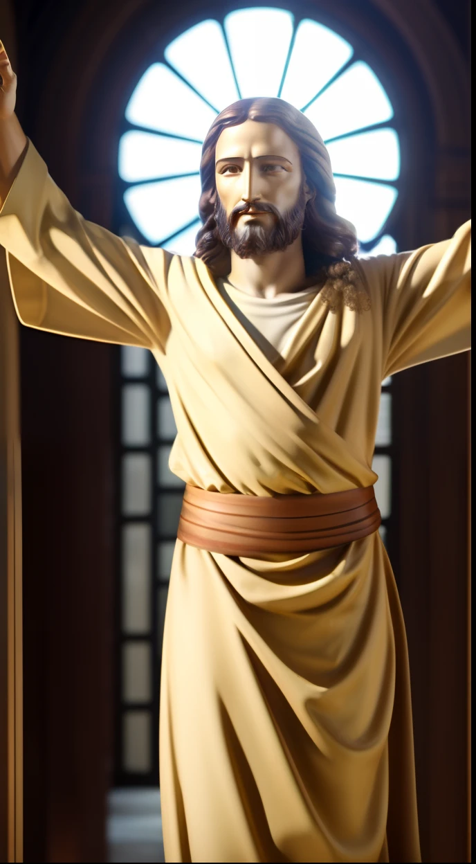 Create an image of Jesus Christ with His arms outstretched as if He were blessing.