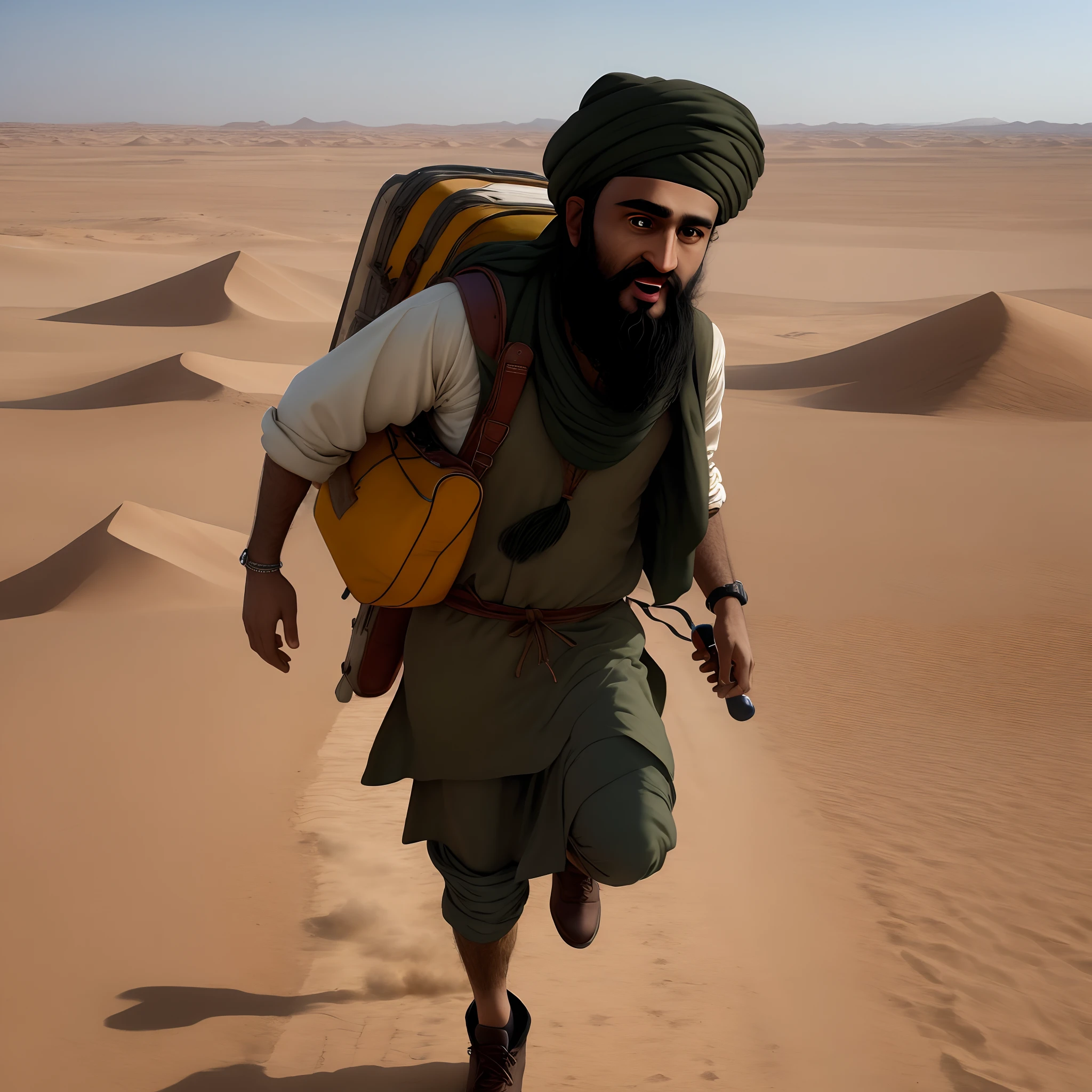 osama bin laden correndo de um aviao no deserto