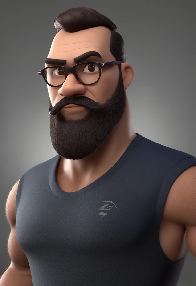 Cartoon character of a man with black glasses and a black polo shirt, cabelo liso, With beard and old school tattoo on his arm, animation character, Caractere estilizado, animation style rendering, 3D estilizado, Arnold Maya render, 3 d render stylized, toon render keyshot, Personagem 3D, Personagem 3D, 3d rendering stylized, 3 d character render, personagem de desenho animado, Personagem de close up, Pose de personagem,  (Estilo Pixar) (master part:1.2) (Bokeh) (best quality) (pele detalhada) (textura detalhada) (8k) (argila) (Cinematic lighting) (foco nítido