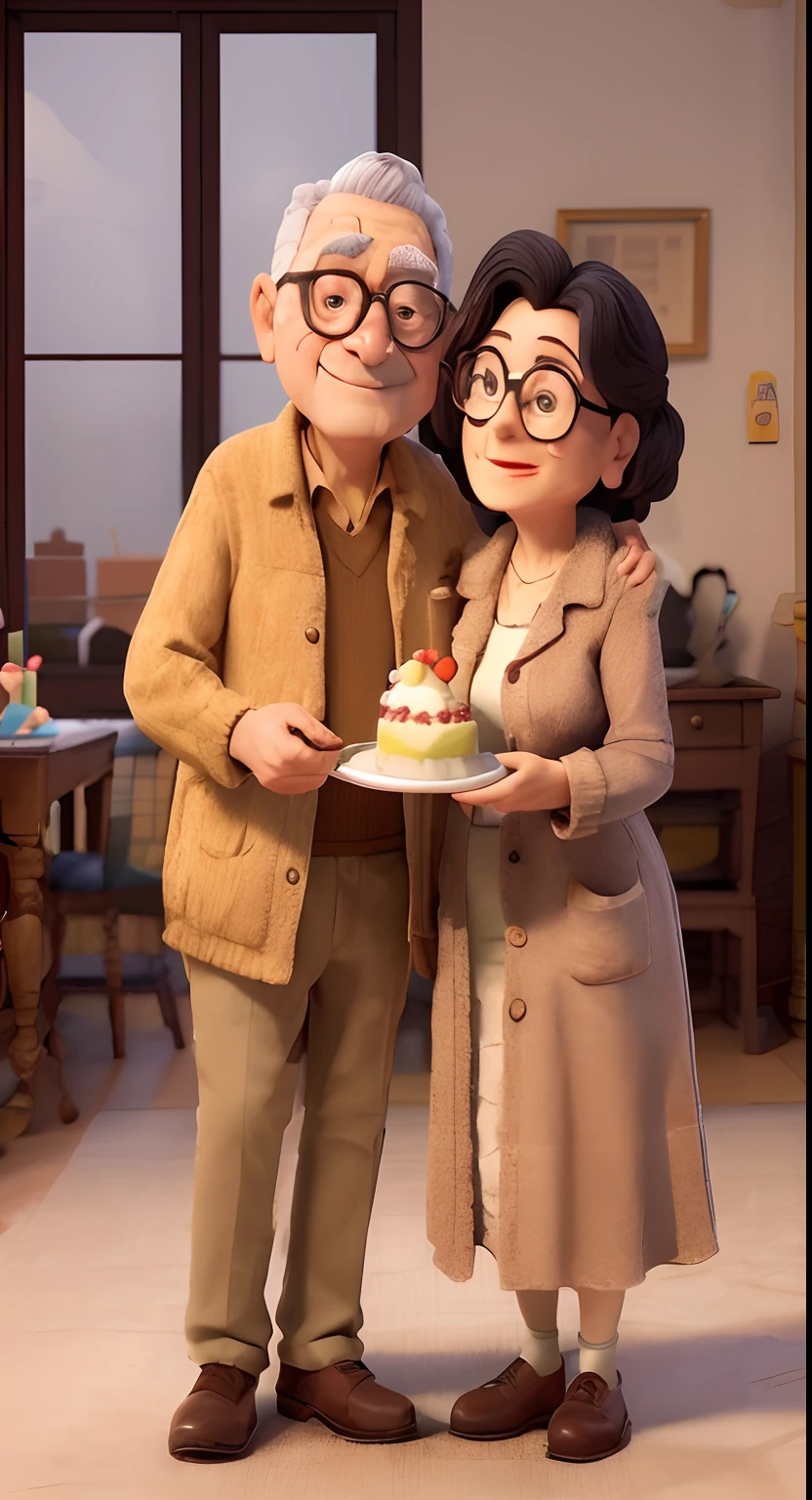 There's a man and a woman standing in a room with a cake, Directed by: Nandor Soldier, Directed by: David Ruby, holding a birthday cake, Directed by: CeFerí Olivé, Mulher de 30 anos de Cuba, by Amelia Peláez, seu madruga, por Ingrida Juniper, Rosemary Ressendi, happy birthday