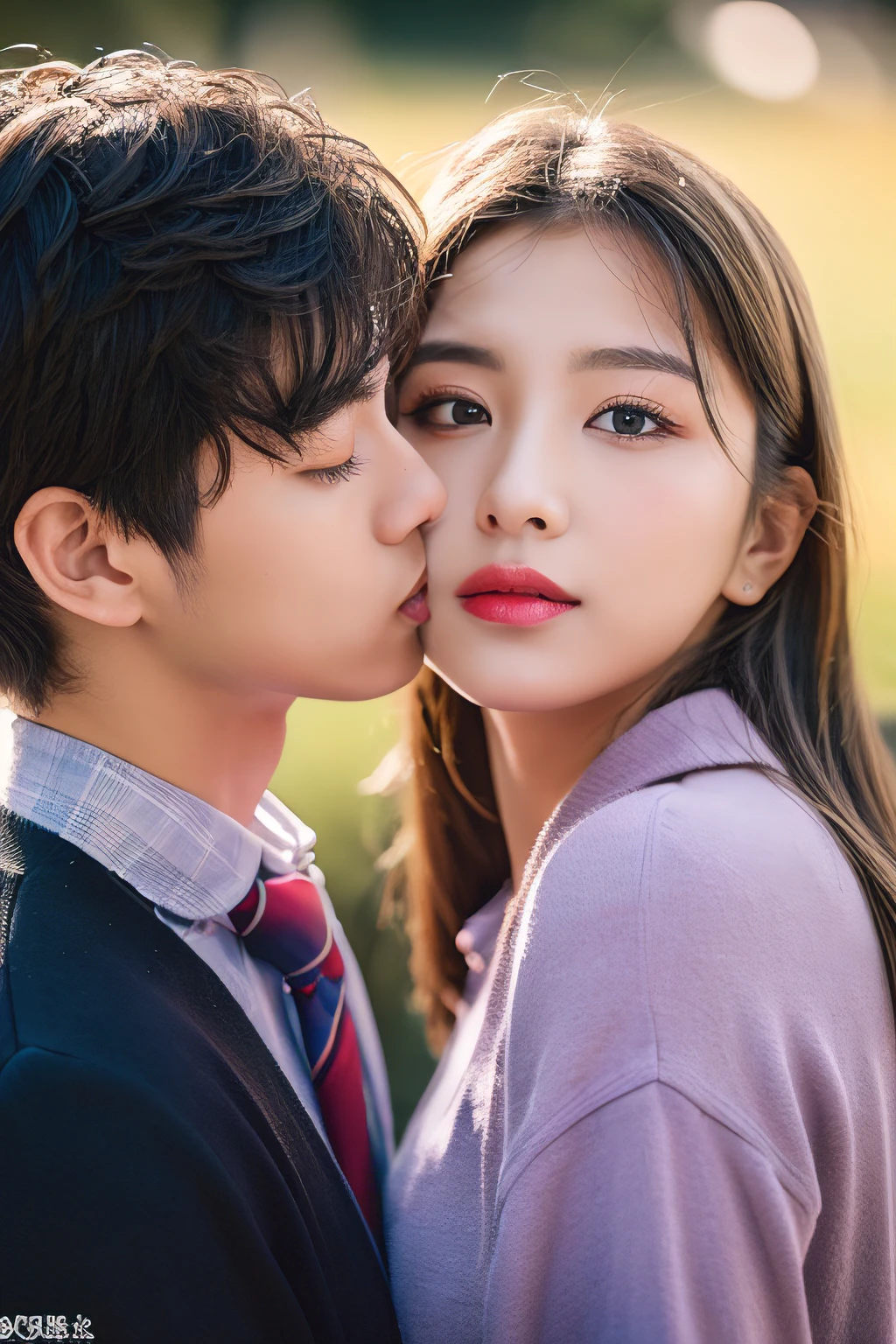 Men who kiss their partners before they leave for work earn an average of 20-30% more,(Top Quality of Photorealistic Masterpiece: 1.4), (Ultra High Resolution RAW Photo: 1.3), (High Resolution Symmetrical Clear Eyes: 1.3), 1 Japanese Gal, Bitch, Chick, 18 Years Old, ( Dark purple eyeshadow cheeks: 1.3) ), (blonde eyebrows: 1.2), blonde, schoolgirl bitch, red lips, BREAK, (detailed Beautiful background: 1.2)