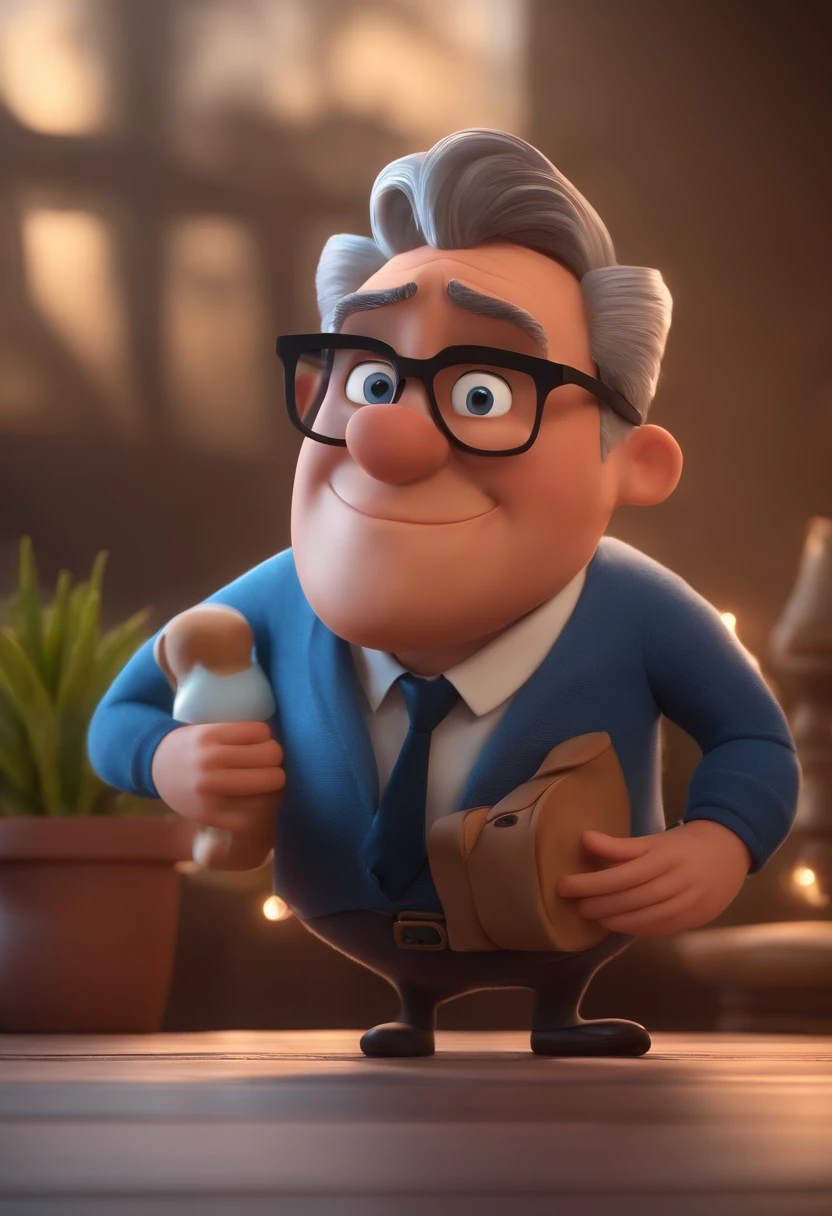 Cartoon character of a man with black glasses and a blue shirt, animation character, Caractere estilizado, animation style rendering, 3D estilizado, Arnold Maya render, 3 d render stylized, toon render keyshot, Personagem 3D, Personagem 3D, 3d rendering stylized, 3 d character render, personagem de desenho animado, Personagem de close up, Pose de personagem, (Estilo Pixar) (master part:1.2) (Bokeh) (best quality) (pele detalhada) (textura detalhada) (8k) (argila) (Cinematic lighting) (foco nítido