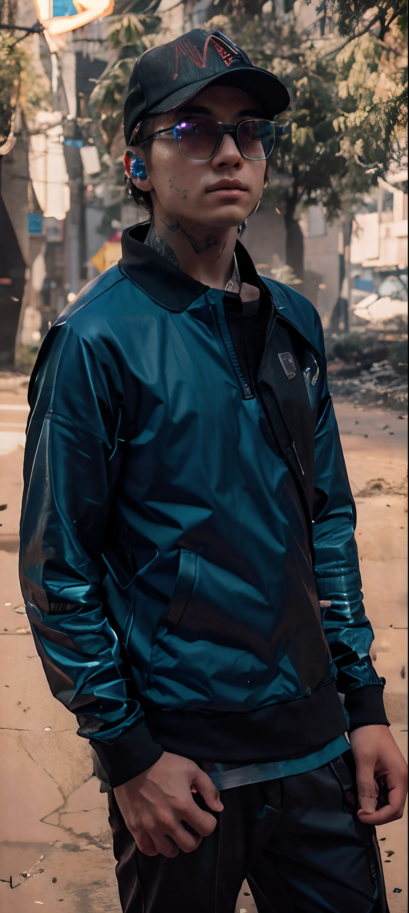 Boy with cyberpunk background with realistic face 8k ultra quality