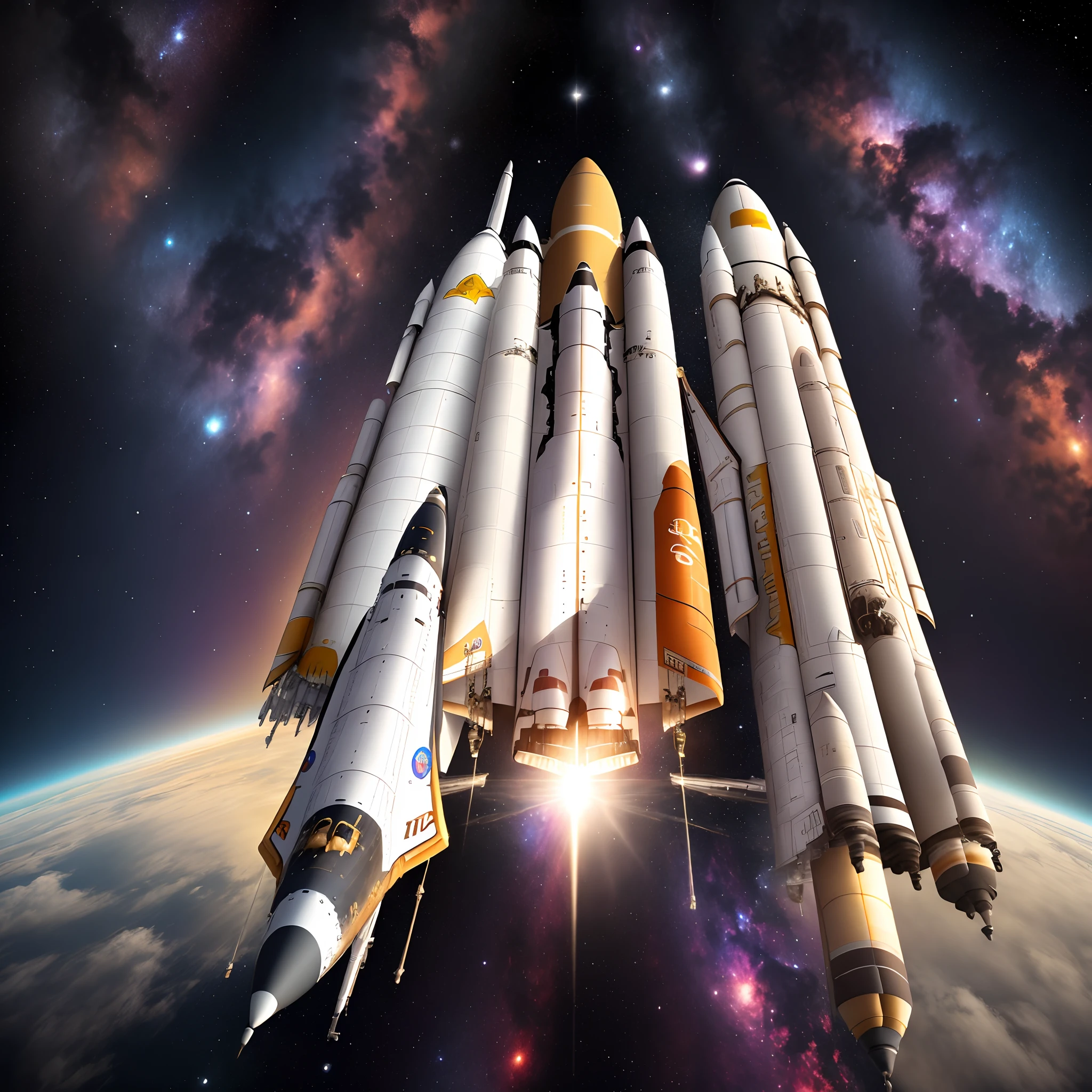 Space shuttle and galaxy