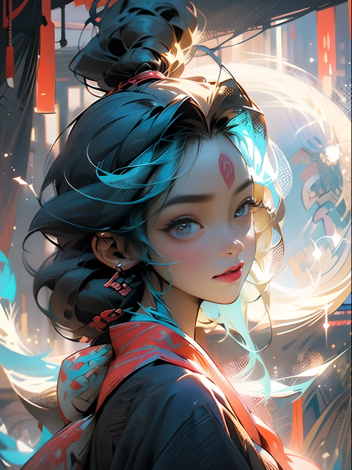 a close up of a person with a moon on their forehead, handsome guy in demon slayer art, by Tyler Jacobson, handsome japanese demon boy, blue tiefling, god of moon, caleb from critical role, charlie bowater art style, djinn human hybrid, neoartcore and charlie bowater, artwork in the style of guweiz, style of charlie bowater