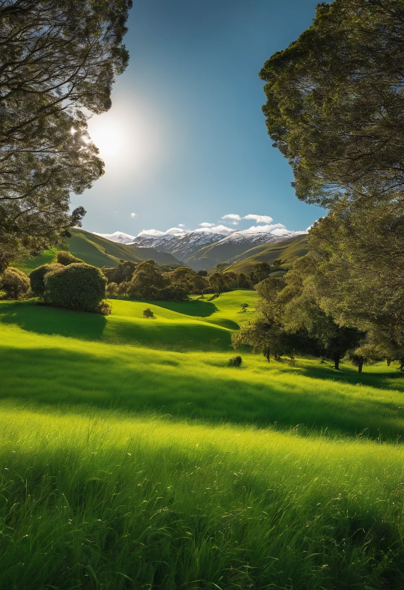 Green meadow,((White flock)),White cloudless sky,new zealand,4K,k hd