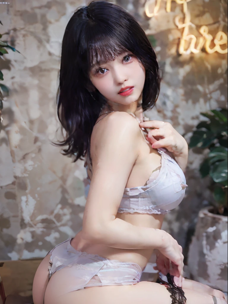 The most beautiful full-shot photos in the world of beauties, (((The whole body from head to toe))), (((Sit with your buttocks on、Knees upright and legs open))), (((Protruding breasts))), Look at the camera, Cute smile, Barred, Random sexy poses, high detailing, Colossal tits, Beautiful woman in fancy lingerie, Make the bra reflect the shape of the nipples , thin lingeries, Photorealsitic, Breasts protruding from the bra, White and beautiful skin, Sweaty and glowing skin, Professional Writing, Wear high heels, Black stockings