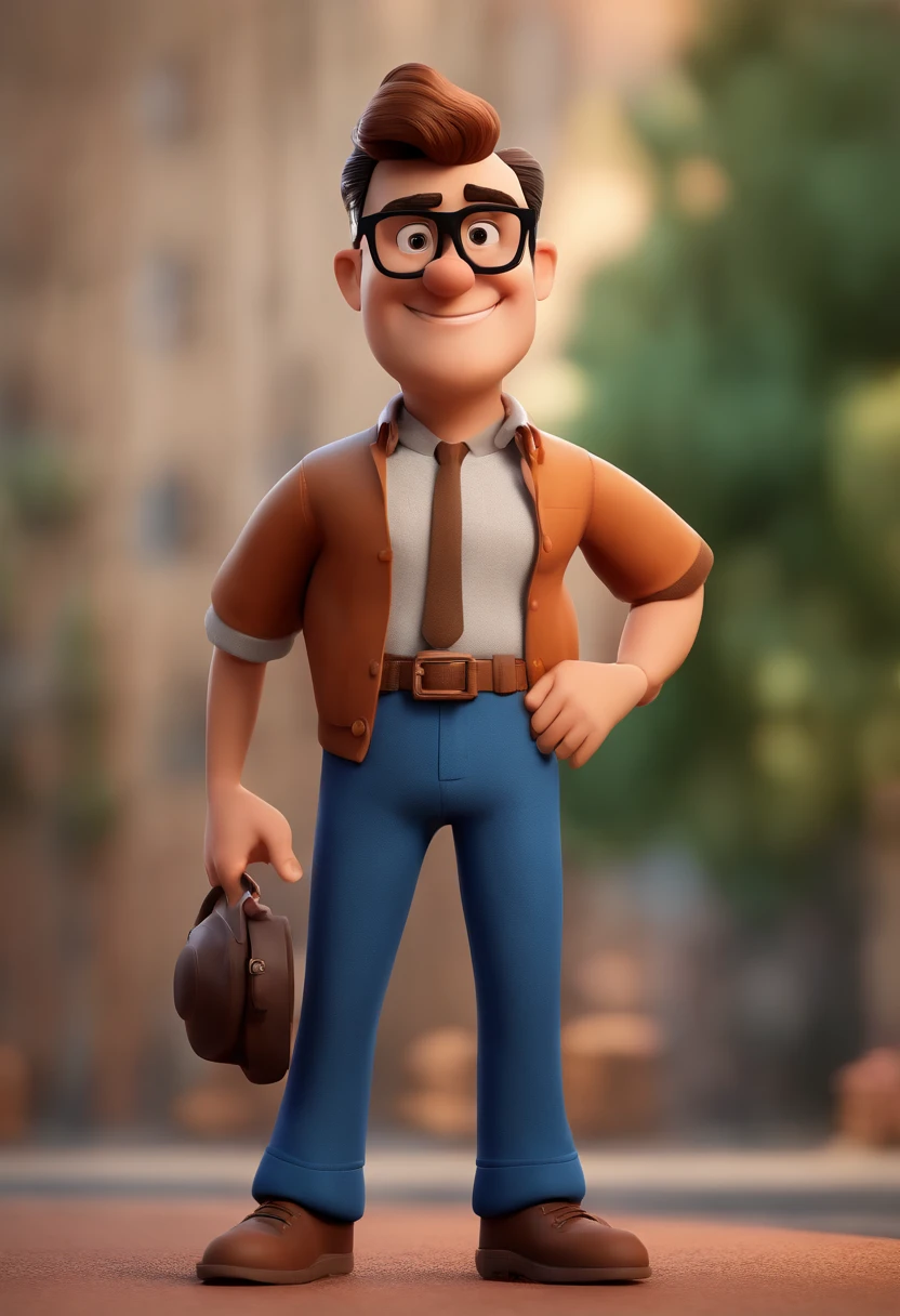 Cartoon character of a man wearing black glasses and a blue shirt, um personagem animado, Caractere estilizado, animation style rendering, 3D estilizado, Arnold Maya render, 3 d render stylized, toon render keyshot, Personagem 3D, Personagem 3D, 3d rendering stylized, 3 d character render, personagem de desenho animado, Personagem de close up, Pose de personagem, (Estilo Pixar) (master part:1.2) (Bokeh) (best quality) (pele detalhada) (textura detalhada) (8k) (argila) (Cinematic lighting) (foco nítido，Senta e vaza a parte superior do corpo