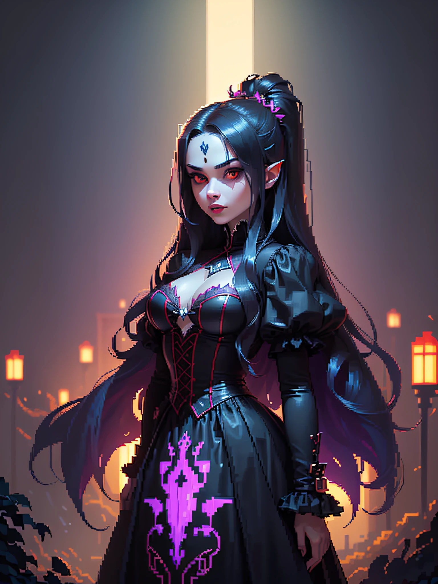 fabulous pixel art of a vampire in l at night pixel art, beautiful and detailed pixel art, hyper detailed pixel art, conceptual pixel art, high quality pixel art, high quality pixel art, high quality pixel art, high quality pixel art, bioluminescent lighting, colorful, high contrast colors, pixel art style, Pixel art:3, 4k, beautiful