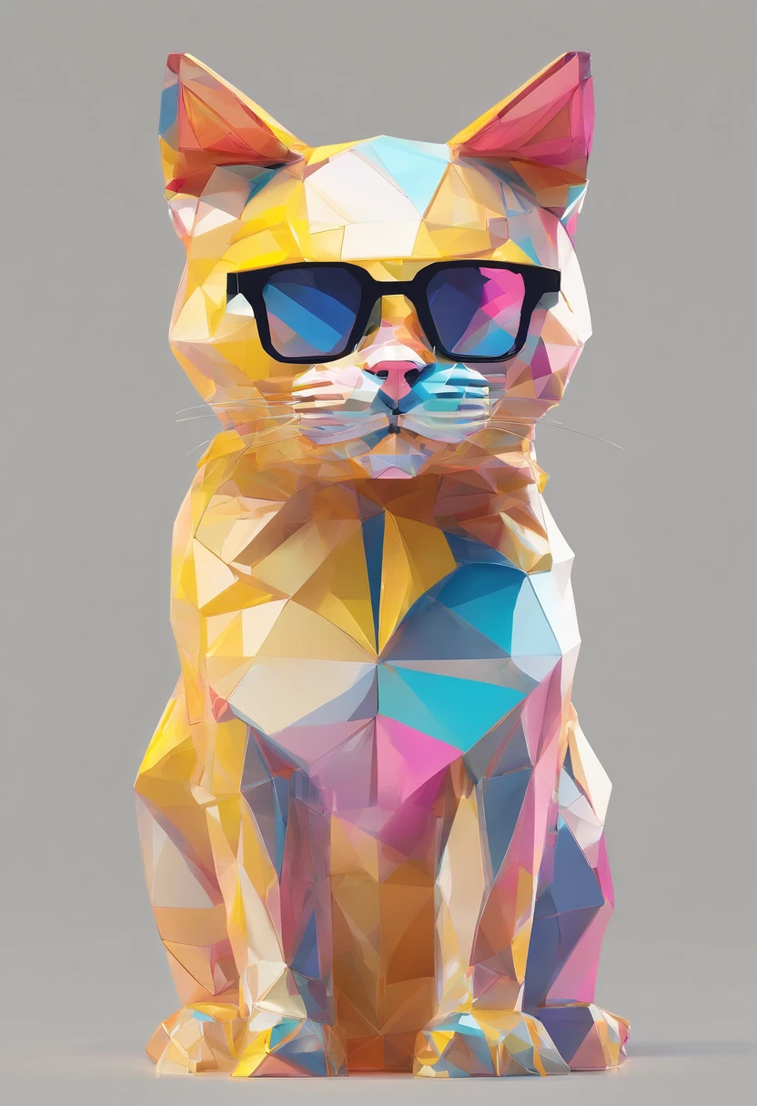 Alinhamento perfeito, gato amarelo de jaqueta，vasos de cristal，Rosa em Flor, Wear sunglasses, Tolerable, Standing position, beleza abstrata, Centrado, looking at the camera, Facing the camera, Quase perfeito, Dynamic, altamente detalhado, sedoso, foco nítido, 8k, high-definition resolution, arte de Carne Griffiths e Wadim Kashin, fundo branco