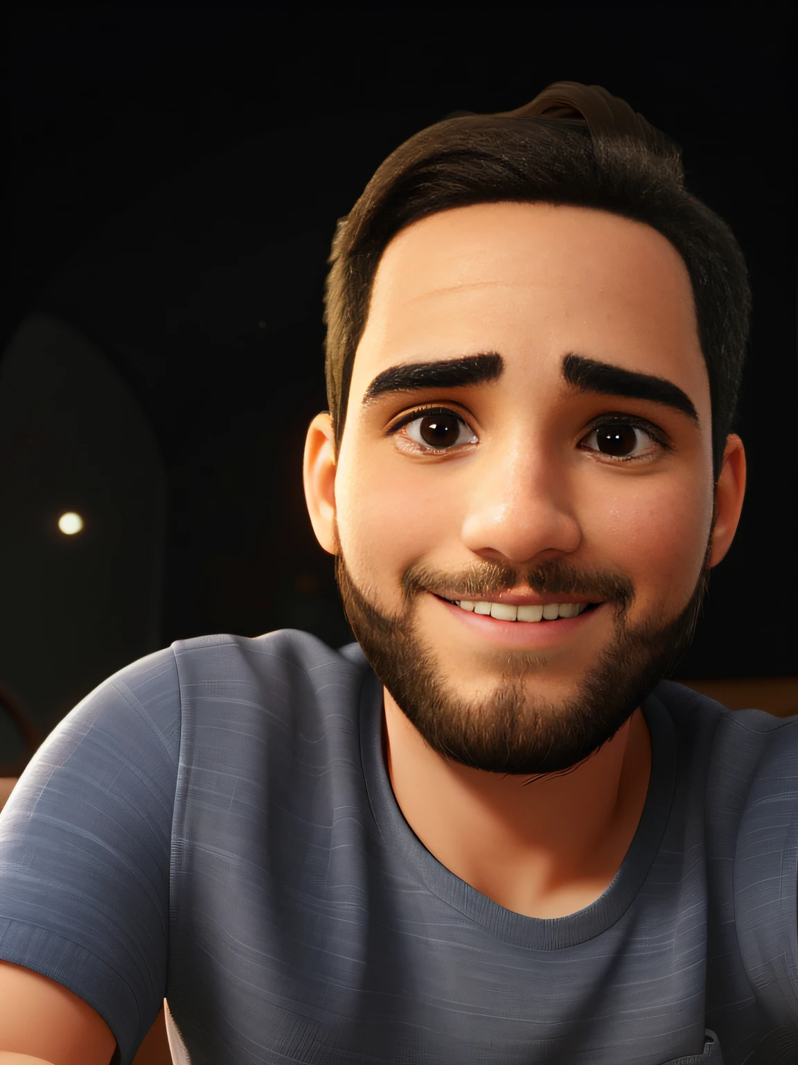 Um jovem adulto, de cabelo curto, Looking at the camera while in the background there's the universe