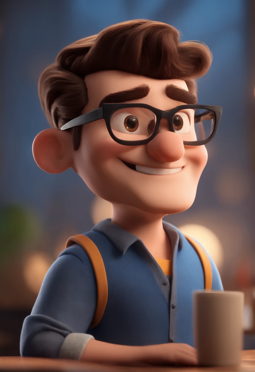 Cartoon character of a man with black glasses and a blue shirt, animation character, Caractere estilizado, animation style rendering, 3D estilizado, Arnold Maya render, 3 d render stylized, toon render keyshot, Personagem 3D, Personagem 3D, 3d rendering stylized, 3 d character render, personagem de desenho animado, Personagem de close up, Pose de personagem, (Estilo Pixar) (master part:1.2) (Bokeh) (best quality) (pele detalhada) (textura detalhada) (8k) (argila) (Cinematic lighting) (foco nítido