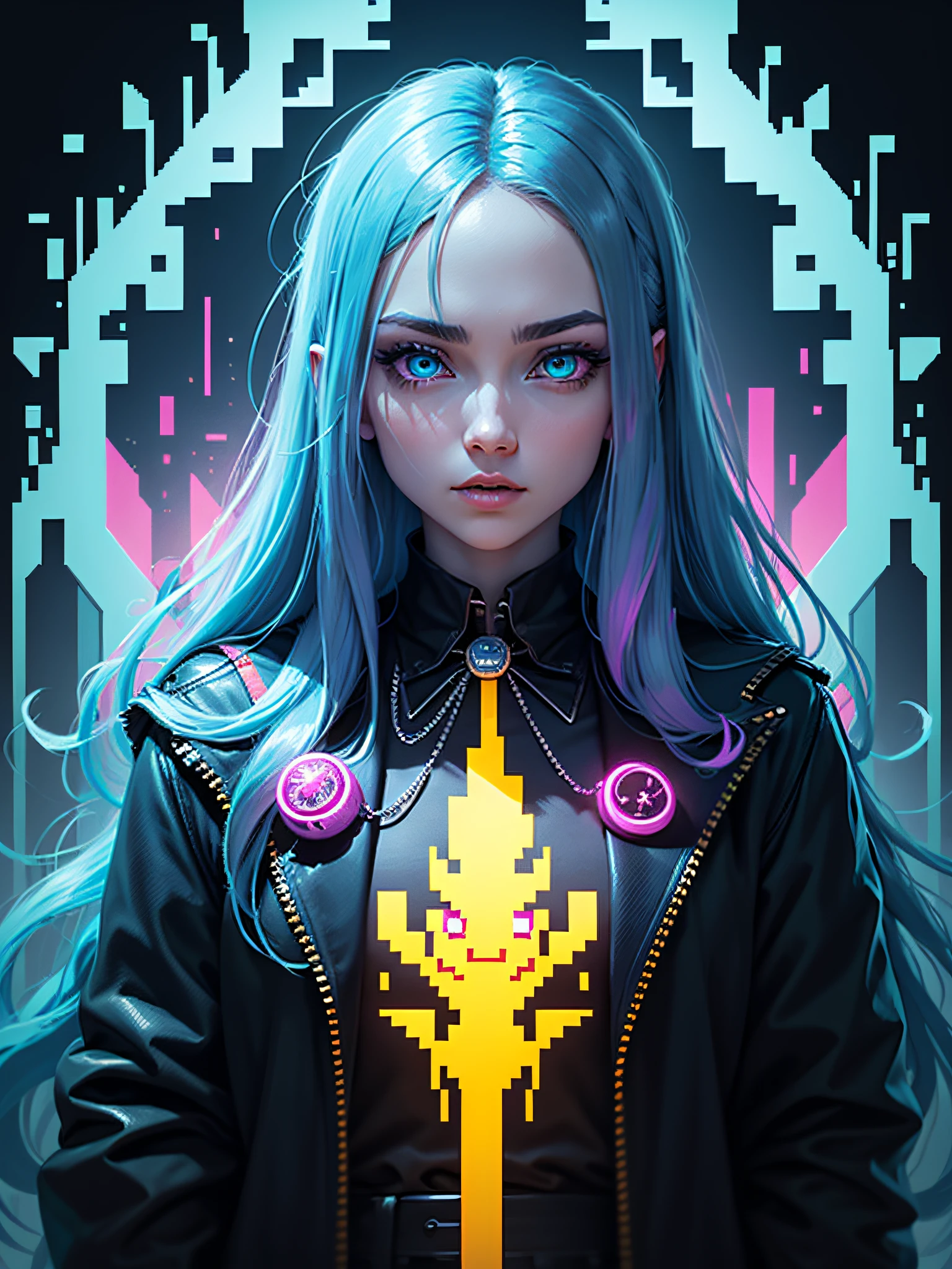 fabulous pixel art of a leading vampire pixel art, beautiful and detailed pixel art, hyper detailed pixel art, conceptual pixel art, high quality pixel art, high quality pixel art, high quality pixel art, high quality pixel art, bioluminescent lighting, neon eyes, colorful, high contrast colors, Pixel art style, Pixel art:3, 4k, beautiful
