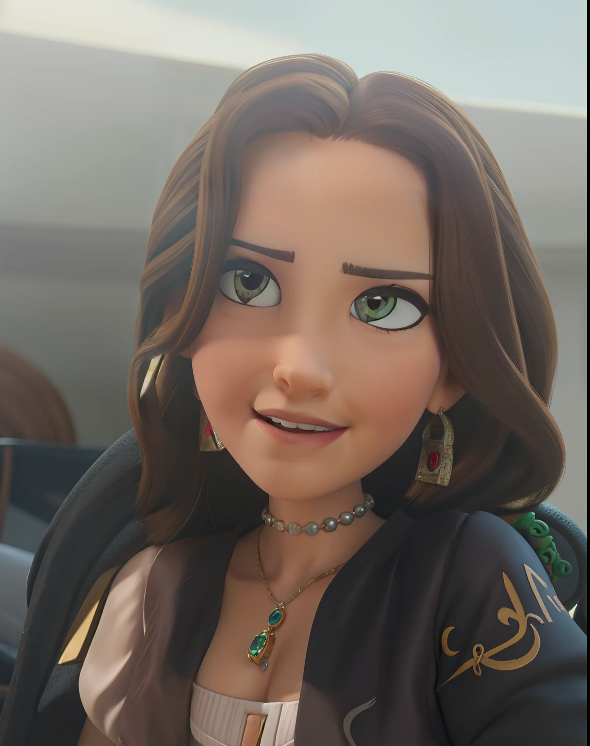 master part, best quality, 1st grade, olhos verdes, pele escura, brown hair, cabelos ondulados, short hair, Brincos, jewelries, pirata, Camisa comprida, fundo simples, sozinho, parte superior do corpo