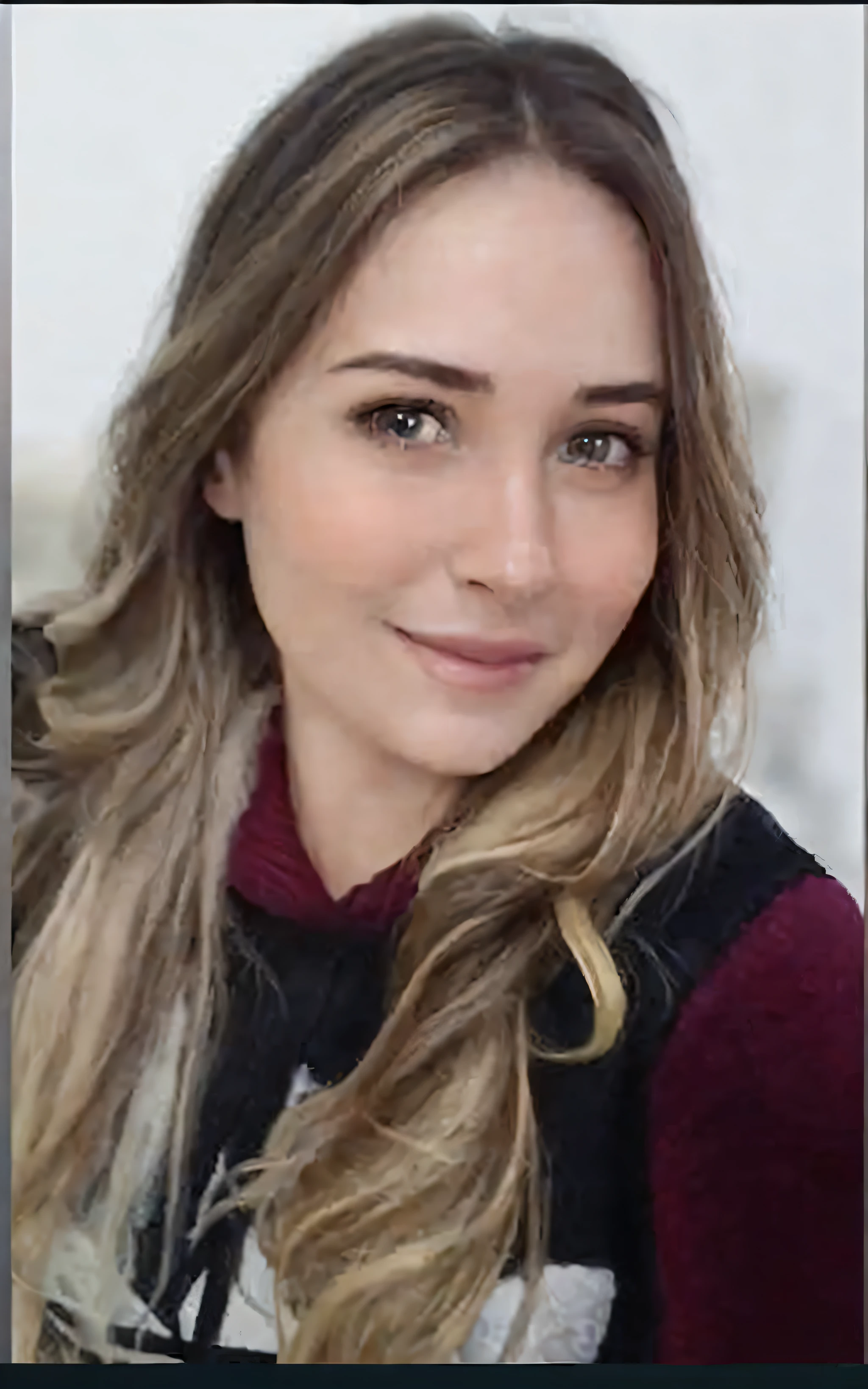 A closeup of a woman with long dark blonde hair and a sweater, olhos castanhos, 35 anos, alta resolução, vacation, Disney Pixar High Resolution Animation Poster, ultra HD