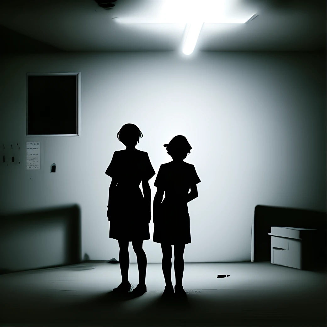 Black silhouette nurse Abandoned hospital at night