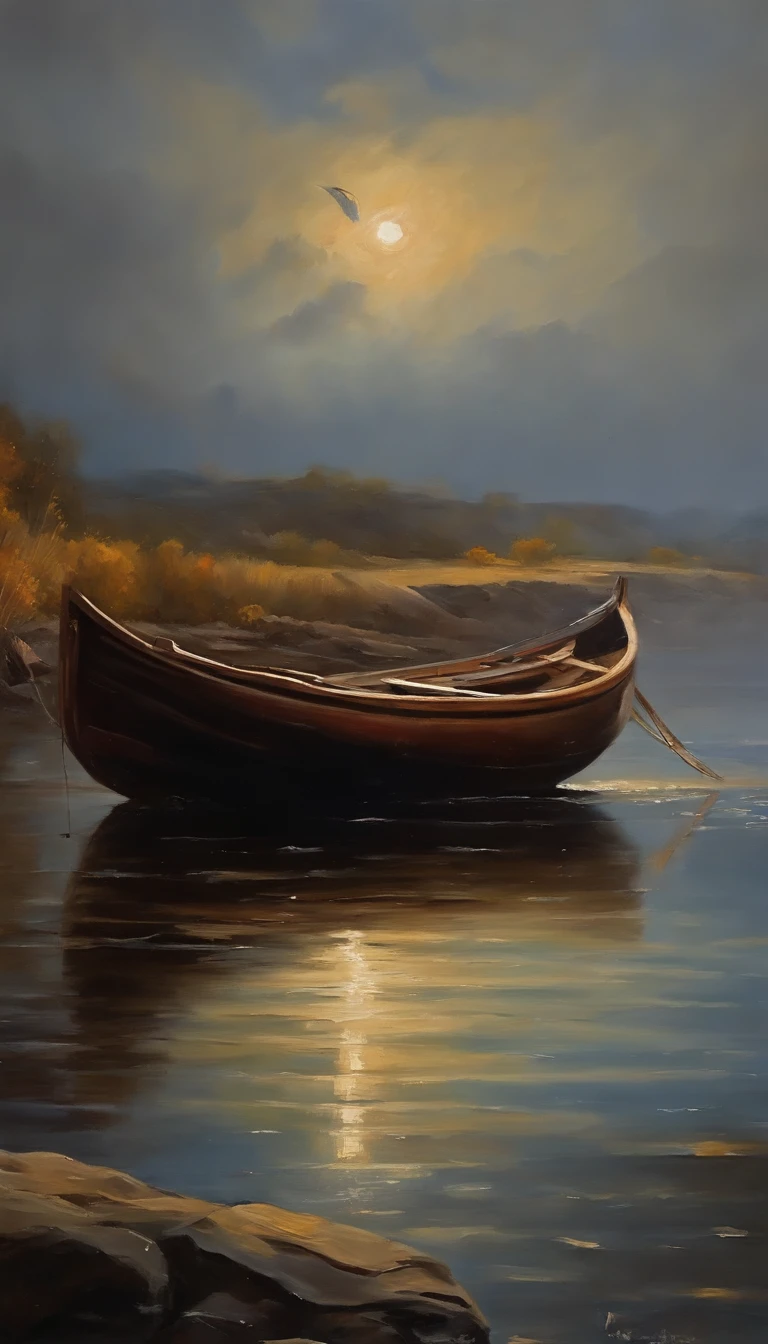 Real picture((Oil paints ))Landscape painting,acrycle painting,Brush strokes,With unparalleled realism,ultrawide,ominous skies,Sail ships,Wooden boats,Lotus,Huge waves,Starry night,Harry Potter,voluminetric lighting,Clearing,Realistic,james gurney,art stations,((Paint with oil painting))