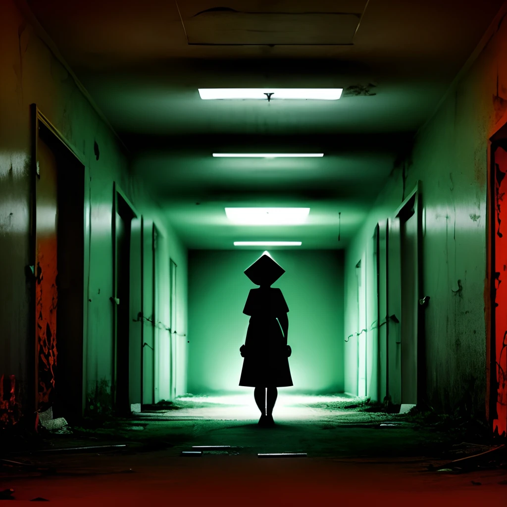 nurse Black silhouette Abandoned hospital at night
