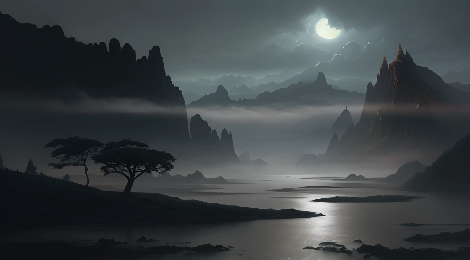 un gros plan d’une peinture d’une montagne avec une cascade, peinture numérique mate, Illustration matte painting, Peinture de fantaisie matte détaillée, Matte Fantasy Painting, Paysage de dark fantasy, inspiré par Raphaël Lacoste, par Raphael Lacoste, Paysage de l’art fantastique, peinture tranchante mate, Peinture numérique fantastique, inspiré par Andreas Rocha, Dota! Matte Painting Concept Art, Moody Misty Fantasy Art