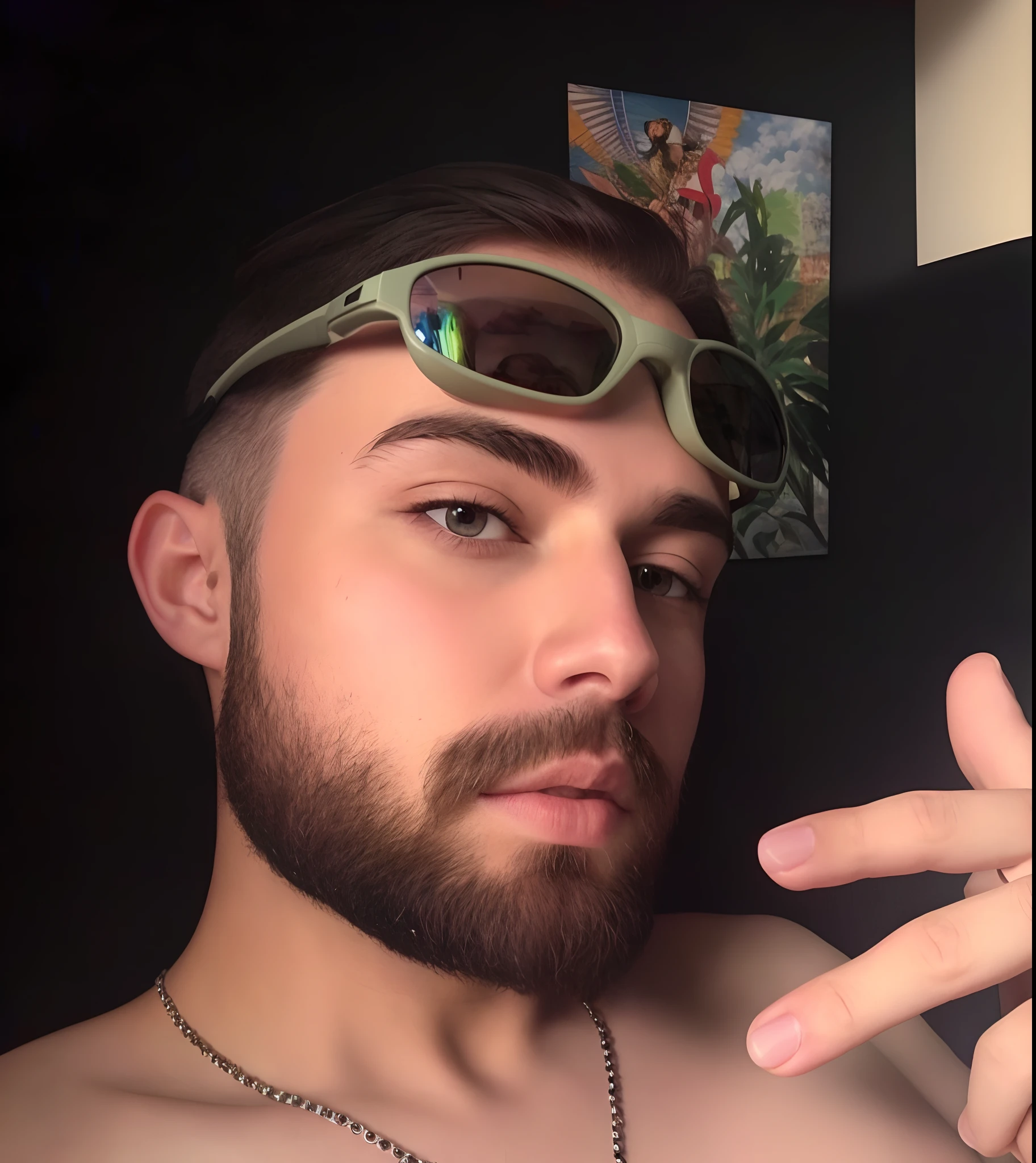 A man with a beard and sunglasses holding a mobile phone, estilo Disney pixar, alta qualidade, melhor qualidade