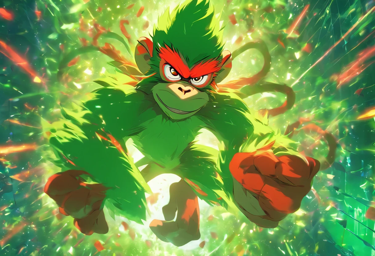 Fierce monkey, Jump into, Graph background: green, red