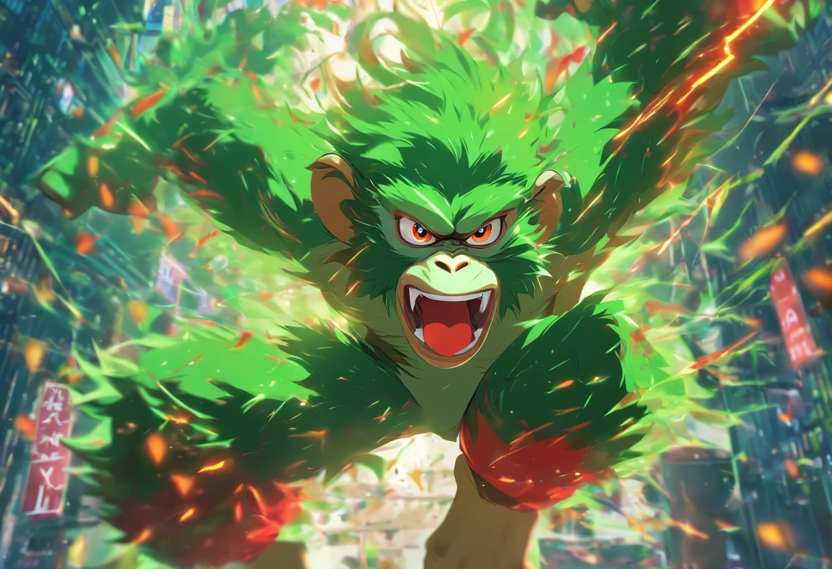 Fierce monkey, Jump into, Graph background: green, red
