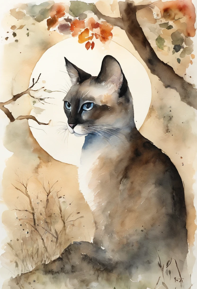 tmasterpiece、top-quality、Morning、Siamese cat、middle aged man、a moon、the woods