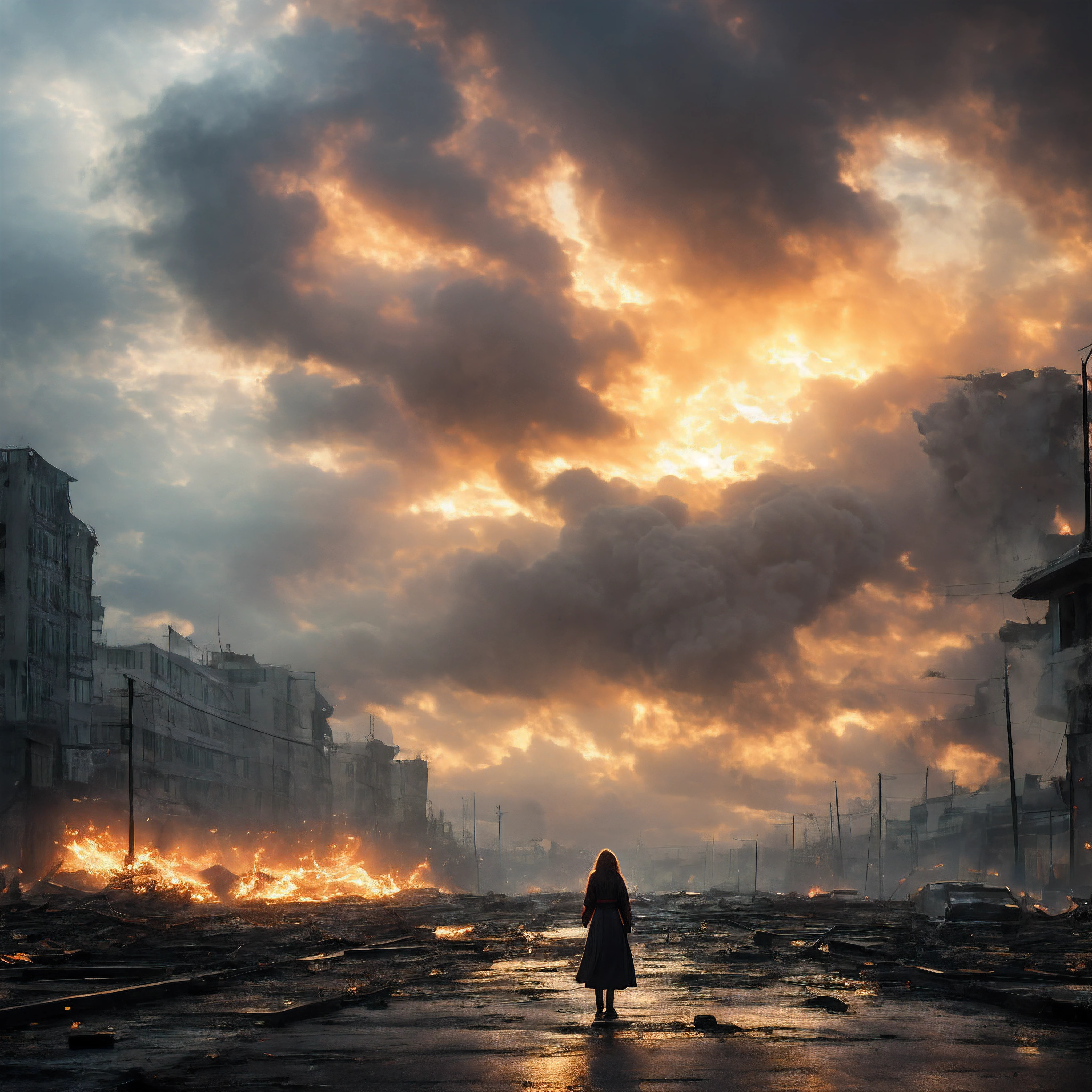 The crimson sunrise oozed through the tattered curtains, casting the rubble-strewn room in a hellish glow. She slowly opened her eyes, the heaviness of despair crushing what little spirit she had left. Today marked one year since the bombs fell, obliterating her dreams of being a writer. But the charred remains of her manuscript amidst the destruction were just a haunting reminder of the old world now lost forever.

With a defeated sigh, she crawled from the makeshift bed of moldy blankets and turned away from the malignant light seeping in. A few more minutes of restless oblivion before facing another day of scraping out a meager existence in this post-apocalyptic wasteland. As she drifted off again, her mind swirled with regrets - she should have cherished each moment before the end came, should have told her loved ones how much they meant.

The distant rumble of collapsing buildings echoed through the silent city, their ominous groans reminding her of church organs back home. As a girl, the sweeping notes resonated with hope inside the soaring sanctuaries. Now, she felt utterly abandoned by God. But the lingering requiem seemed to mock her unanswered prayers for deliverance.

She scavenged the rubble for scraps and boiled radioactive rainwater in a battered pot. Foul steam rose from her chipped mug as she sat peering out between the splintered boards nailed over the blown-out window. The empty streets below were filled only with swirling ash, all life erased in the fires of judgement. For now, mere survival was her purpose. She had stopped dreaming, stopped striving, stopped judging herself for what she could have been.

This was her existence now, scraped out amongst the wreckage - not out of failure, but out of the cruel twists of fate. God's wrath had washed over humanity like a tsunami, whispering that her time had run out when she least expected it. But for today, it was enough to simply endure.