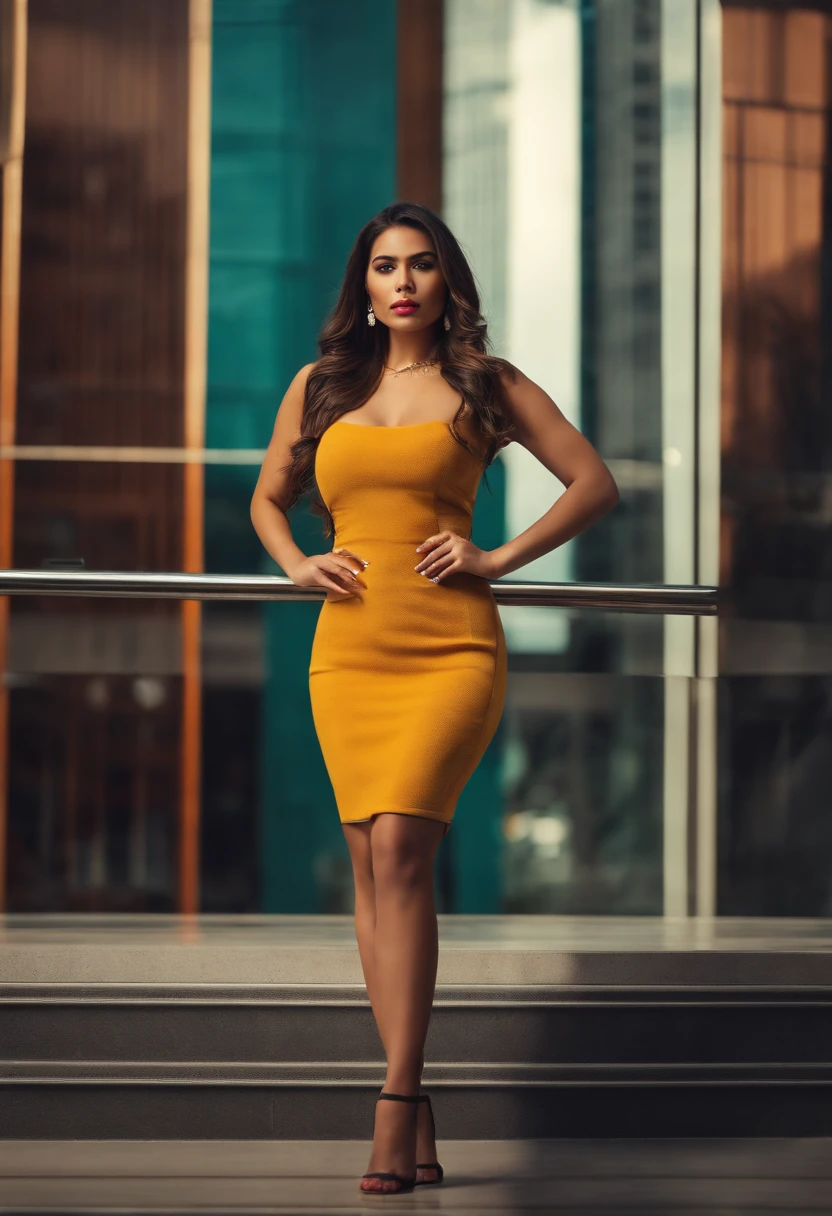 sexy mexican girl, half naked, Bodycon dress, Office building