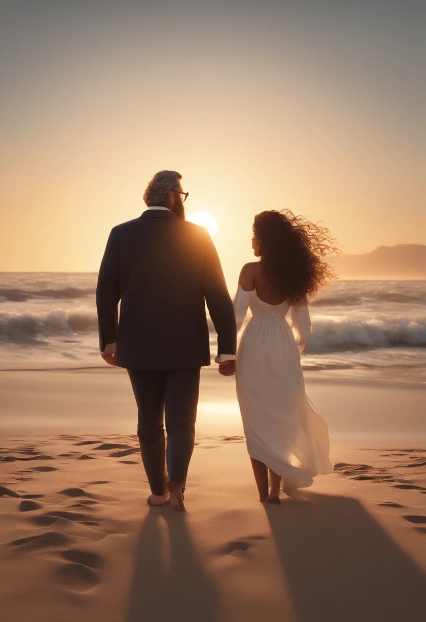 personagem dos desenhos animados de um casal comemorando o teste de gravidez positivo, She is black with long curly hair and he is white with long hair and beard black with prescription glasses they are on the beach with white clothes animation character, Caractere estilizado, animation style rendering, 3D estilizado, Arnold Maya render, 3 d render stylized, toon render keyshot, Personagem 3D, Personagem 3D, 3d rendering stylized, 3 d character render, personagem de desenho animado, Personagem de close up, Pose de personagem, (Estilo Pixar) (master part:1.2) (Bokeh) (best quality) (pele detalhada) (textura detalhada) (8k) (argila) (Cinematic lighting) (foco nítido