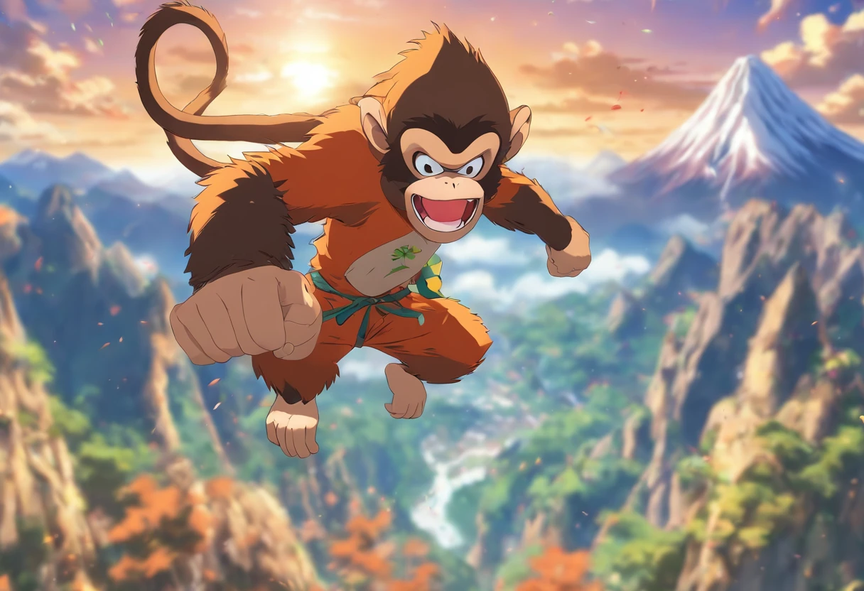 Ferocious monkey, Jump in., Mountain Background