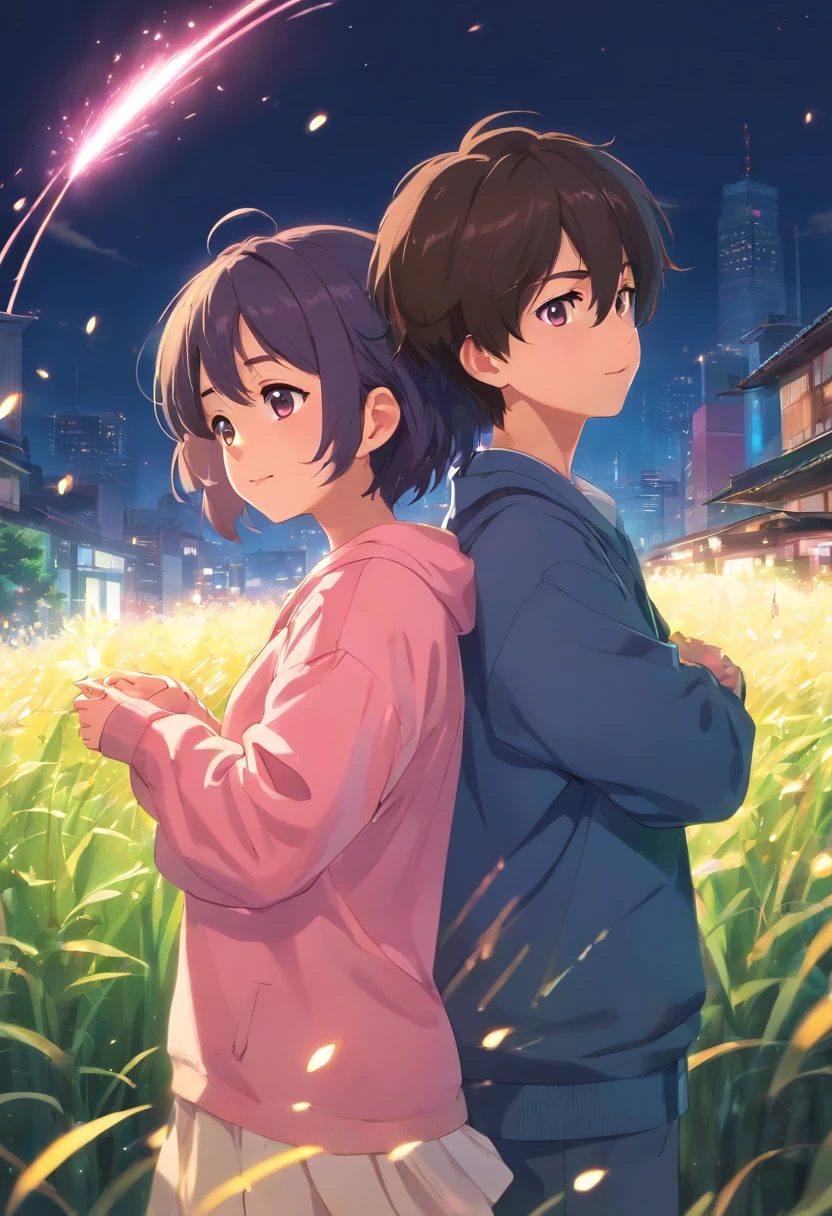 the night,in pink,Lolita style clothing,Cartoony,Chubby girl and littleugging each other,Glowing fireflies around,,Cute and cute,KIDS ILLUSTRATION,Glow effects,Dingdall effect,depth of fields,high light,Real light,Ray traching,oc rendered,Hyper-realistic,best qualtiy,8K,Works of masters,super-fine,Detailed pubic hair,Correct anatomy,sharp focus on eyes,Bokeh,Facial features are carefully depicted