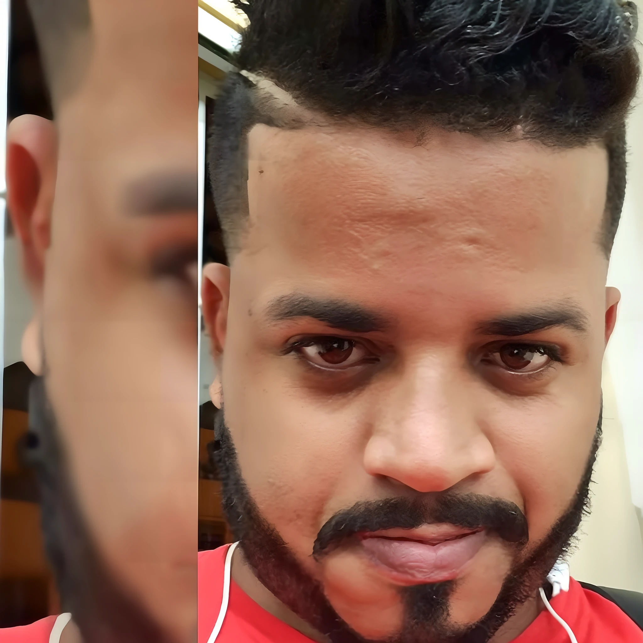 there is a man with a beard and headphones on, sem barba e bigode, sem barba, Mohamed Reda, Fotografia selfie 8k, facebook post, com o mesmo penteado, Estilo Mohamed Chahin, Mohamed Chahin, imagem de qualidade muito baixa, com uma barba pequena, foto portait foto de perfil, sem capacete, com rosto preciso, foto do perfil do facebook