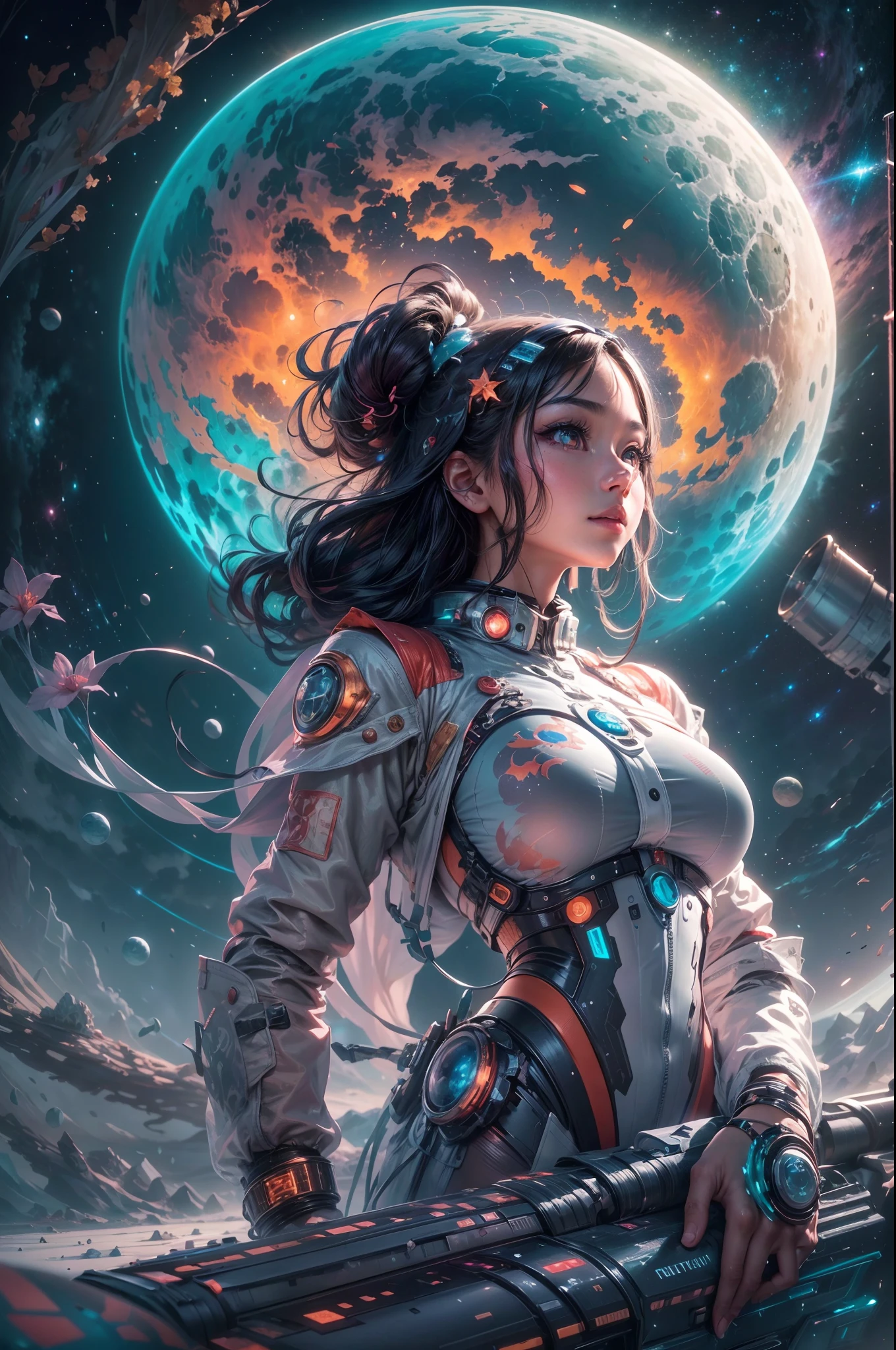 As a Stable Diffusion prompt assistant with an artistic touch, I will generate a detailed and high-quality prompt based on your provided theme: "asian girl in the space on alien planet between polar star and big dipper." Here's the prompt:

"best quality,4k,8k,highres,masterpiece:1.2, ultra-detailed, realistic, HDR, asian girl (beautiful detailed eyes, beautiful detailed lips, extremely detailed eyes and face, long eyelashes) in space on an alien planet, surrounded by the polar star and big dipper constellations. The girl is wearing a futuristic outfit, with a mesmerizing gaze and a slight smile on her face. She stands on a rocky terrain, with glowing plants and unique extraterrestrial flora around her. The planet's atmosphere showcases vivid colors with a surreal touch, intensifying the ambiance. The girl's pose exudes confidence and a sense of curiosity as she explores this otherworldly environment. The lighting highlights her features, casting soft shadows that enhance the depth and realism of the scene. The artwork can resemble a digital illustration with a touch of photorealism, using physically-based rendering techniques to create an otherworldly aesthetic. The overall color tone reflects the celestial feel of the space, incorporating a mix of cool and warm colors to evoke awe and wonder. The image should have sharp focus and ultra-fine painting details, giving it a professional and polished look. The blend of futuristic elements and the serene beauty of the cosmic backdrop infuse a sense of mystique and adventure into this artwork."

Remember, the prompt should be a single line without any explanations or additional punctuation marks except for commas.