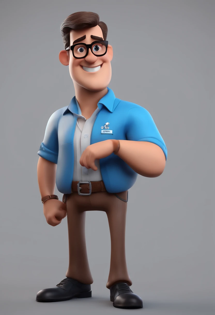 Cartoon character of a man with black glasses and a blue shirt, animation character, Caractere estilizado, animation style rendering, 3D estilizado, Arnold Maya render, 3 d render stylized, toon render keyshot, Personagem 3D, Personagem 3D, 3d rendering stylized, 3 d character render, personagem de desenho animado, Personagem de close up, Pose de personagem, (Estilo Pixar) (master part:1.2) (Bokeh) (best quality) (pele detalhada) (textura detalhada) (8k) (argila) (Cinematic lighting) (foco nítido