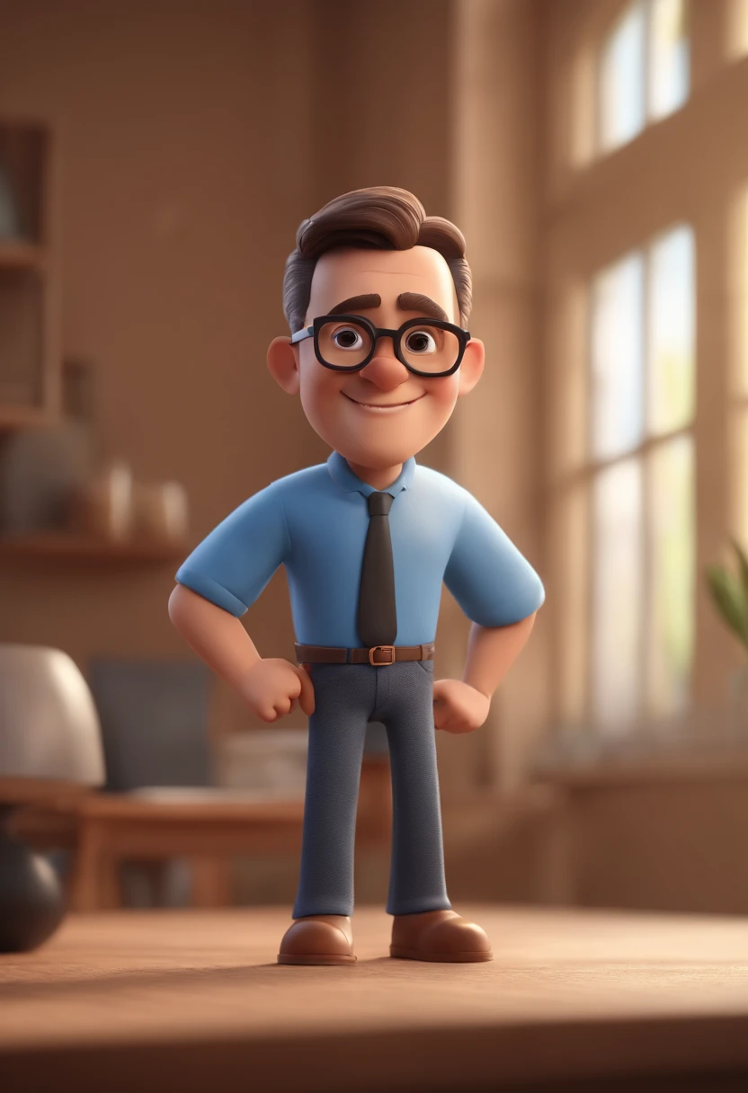 Cartoon character of a man with black glasses and a blue shirt, animation character, Caractere estilizado, animation style rendering, 3D estilizado, Arnold Maya render, 3 d render stylized, toon render keyshot, Personagem 3D, Personagem 3D, 3d rendering stylized, 3 d character render, personagem de desenho animado, Personagem de close up, Pose de personagem, (Estilo Pixar) (master part:1.2) (Bokeh) (best quality) (pele detalhada) (textura detalhada) (8k) (argila) (Cinematic lighting) (foco nítido