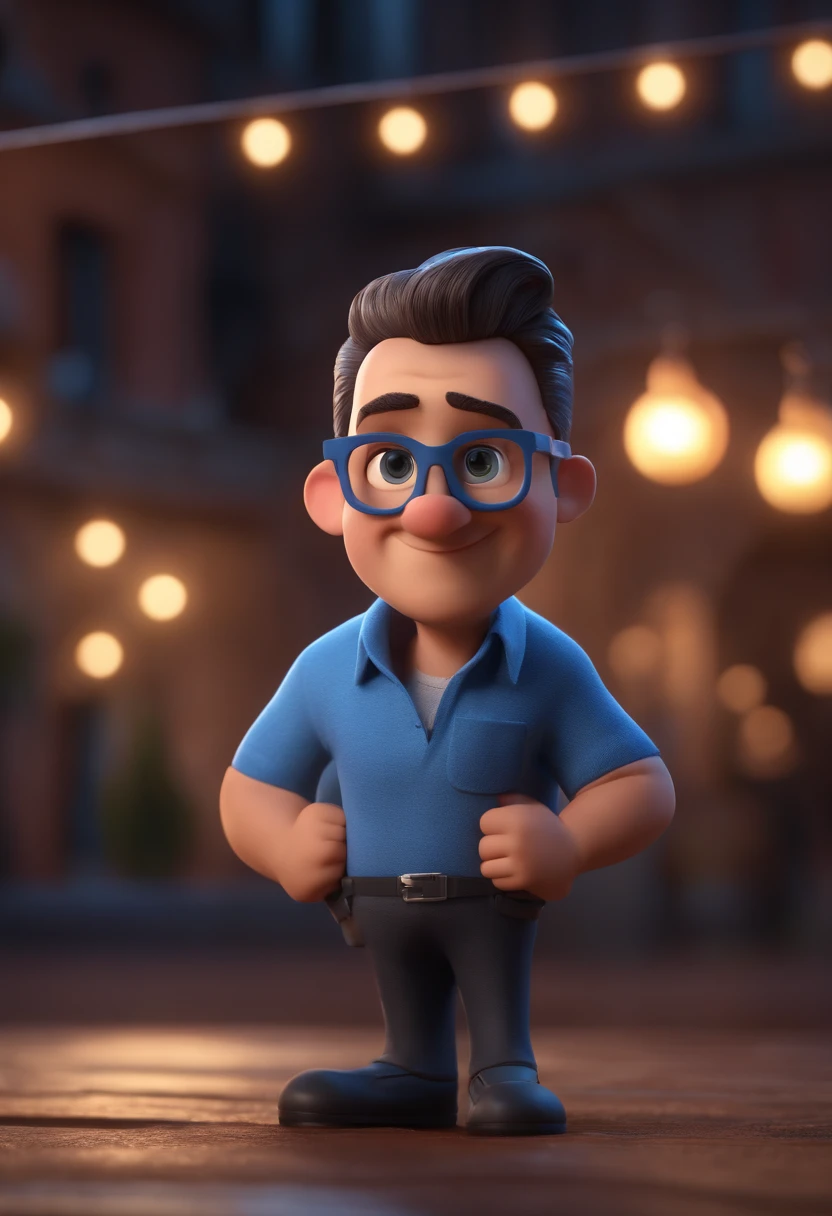 Cartoon character of a man with black glasses and a blue shirt, animation character, Caractere estilizado, animation style rendering, 3D estilizado, Arnold Maya render, 3 d render stylized, toon render keyshot, Personagem 3D, Personagem 3D, 3d rendering stylized, 3 d character render, personagem de desenho animado, Personagem de close up, Pose de personagem, (Estilo Pixar) (master part:1.2) (Bokeh) (best quality) (pele detalhada) (textura detalhada) (8k) (argila) (Cinematic lighting) (foco nítido