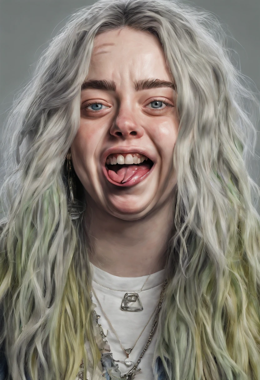 Billie eilish, sticking tongue out mouth open