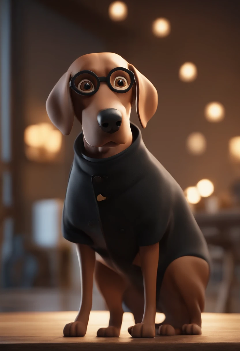 Cartoon character of a man with black glasses, cabelos curtos penteado para o lado direito, Short beard and a black shirt along with a beagle dog named toothless animation character, Caractere estilizado, animation style rendering, 3D estilizado, Arnold Maya render, 3 d render stylized, toon render keyshot, Personagem 3D, Personagem 3D, 3d rendering stylized, 3 d character render, personagem de desenho animado, Personagem de close up, Pose de personagem,  (Estilo Pixar) (master part:1.2) (Bokeh) (best quality) (pele detalhada) (textura detalhada) (8k) (argila) (Cinematic lighting) (foco nítido