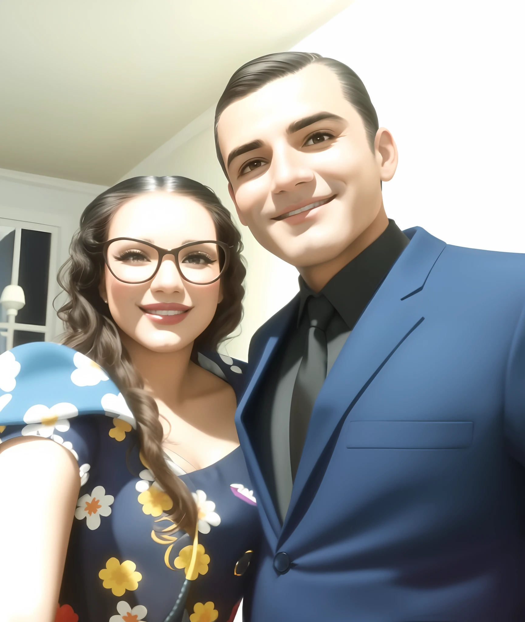 They are posing for a photo together in a formal dress, retrato de alta qualidade, foto de retrato detalhada, detailed 2d illustration, retrato de casais, pintado digitalmente, arte digital de um elegante, [ Fotorrealismo 4K ], uma foto colorida, uma pintura digital, pintura digital dos desenhos animados, pintado digital, retrato de casal, rob rey and kentarõ miura style, Fanart