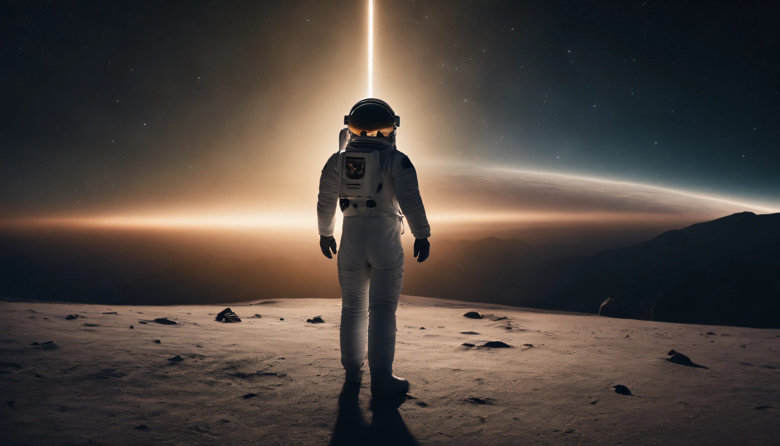 Meteor:1.2, shooting star:1.2, universe, 1man, astronaut, panorama, best quality, master piece